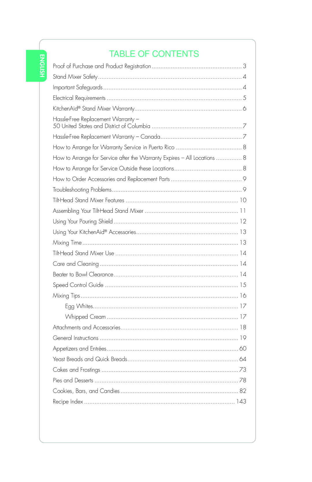 KitchenAid KSM155GEB, KSM95, KSM155GBPB, KSM155GSR, KSM155GBCA, KSM155GBQC, KSM155GBRI, KSM155GFP, KSM150PSCV Table of Contents 