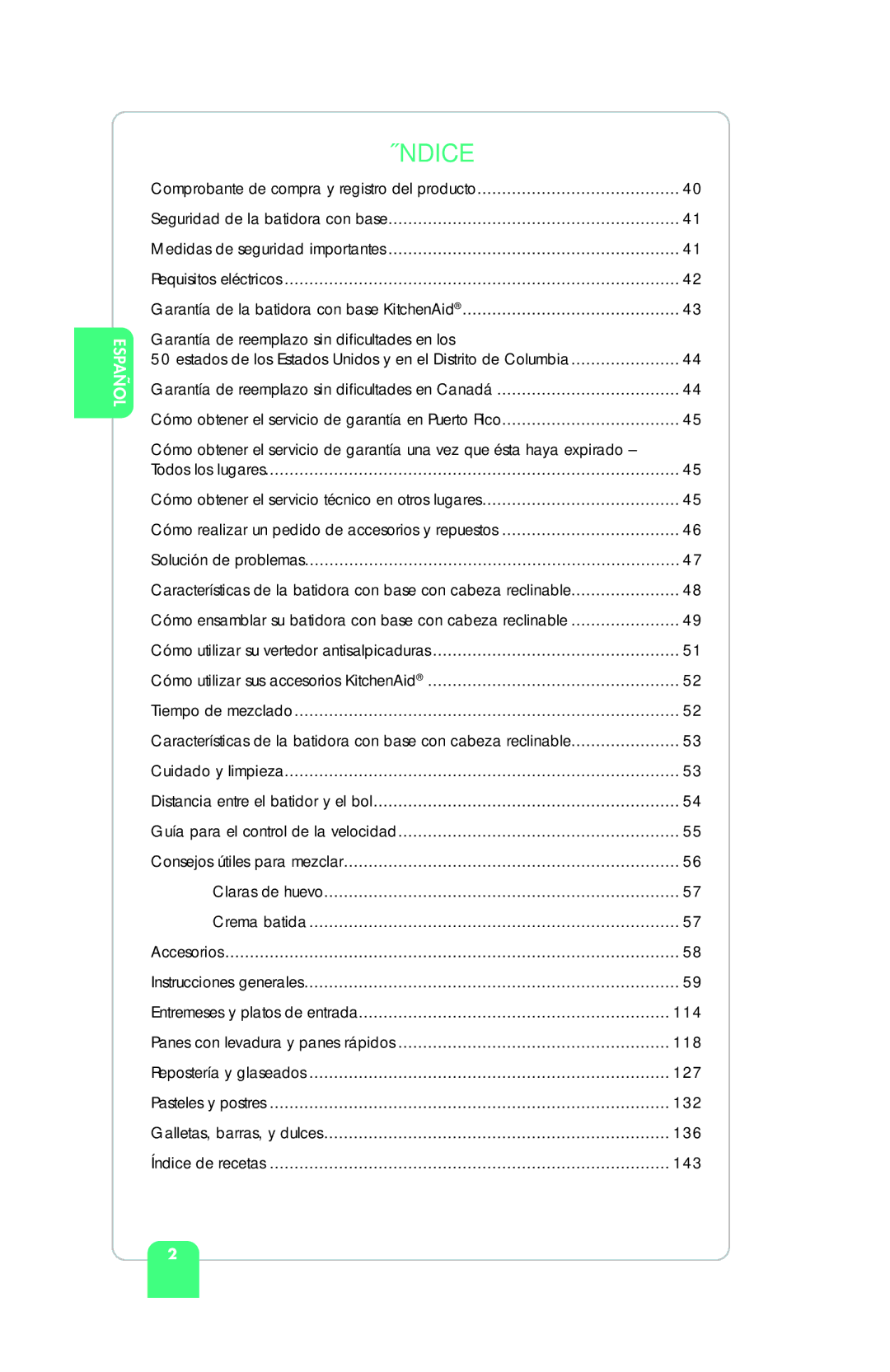 KitchenAid KSM155GBCA, KSM95, KSM155GBPB, KSM155GEB, KSM155GSR, KSM155GBQC, KSM155GBRI, KSM155GFP, KSM150PSCV manual Índice 