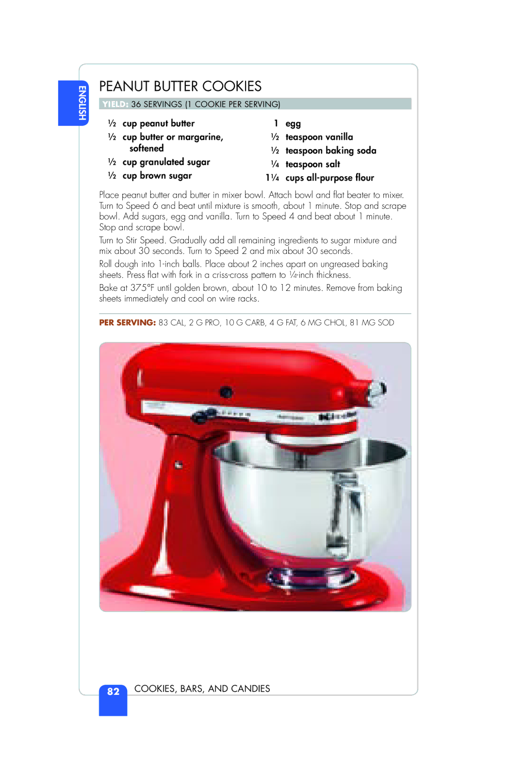 KitchenAid KSM155GBCA, KSM95, KSM155GBPB, KSM155GEB, KSM155GSR, KSM155GBQC manual Peanut Butter Cookies, Stop and scrape bowl 