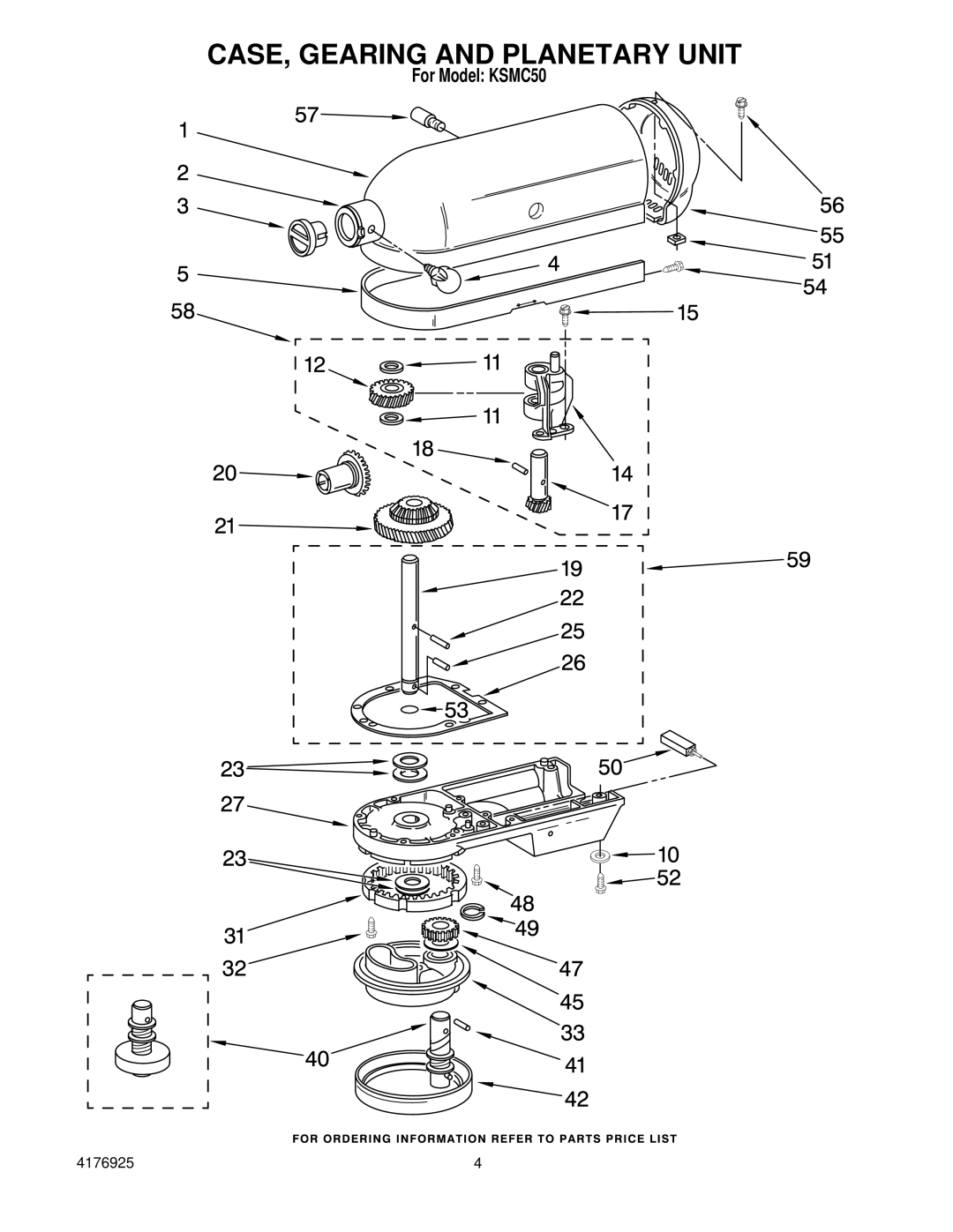 KitchenAid KSMc50 manual CASE, Gearing and Planetary Unit 