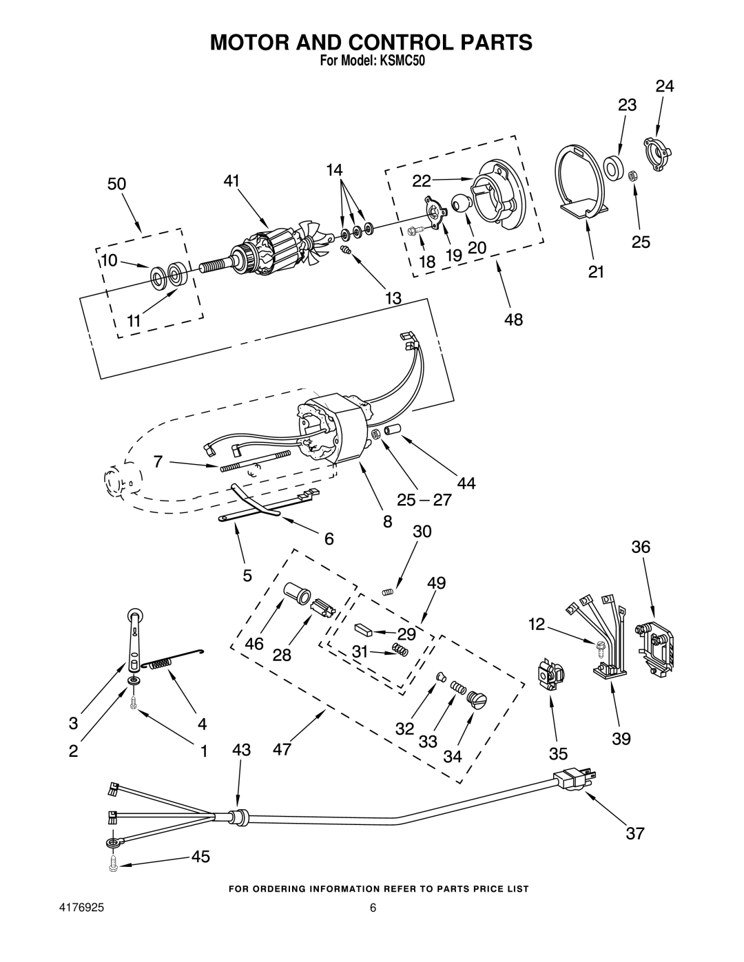 KitchenAid KSMc50 manual Motor and Control Parts 