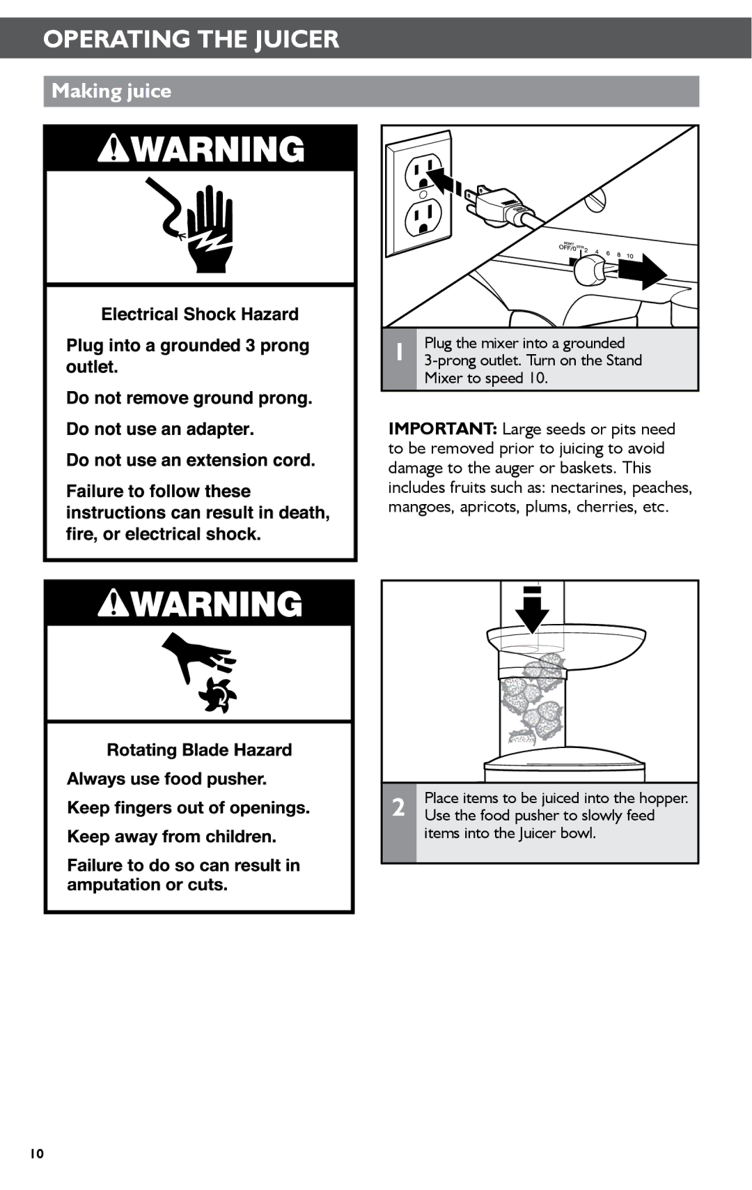 KitchenAid KSN1JA manual Operating the Juicer, Making juice 