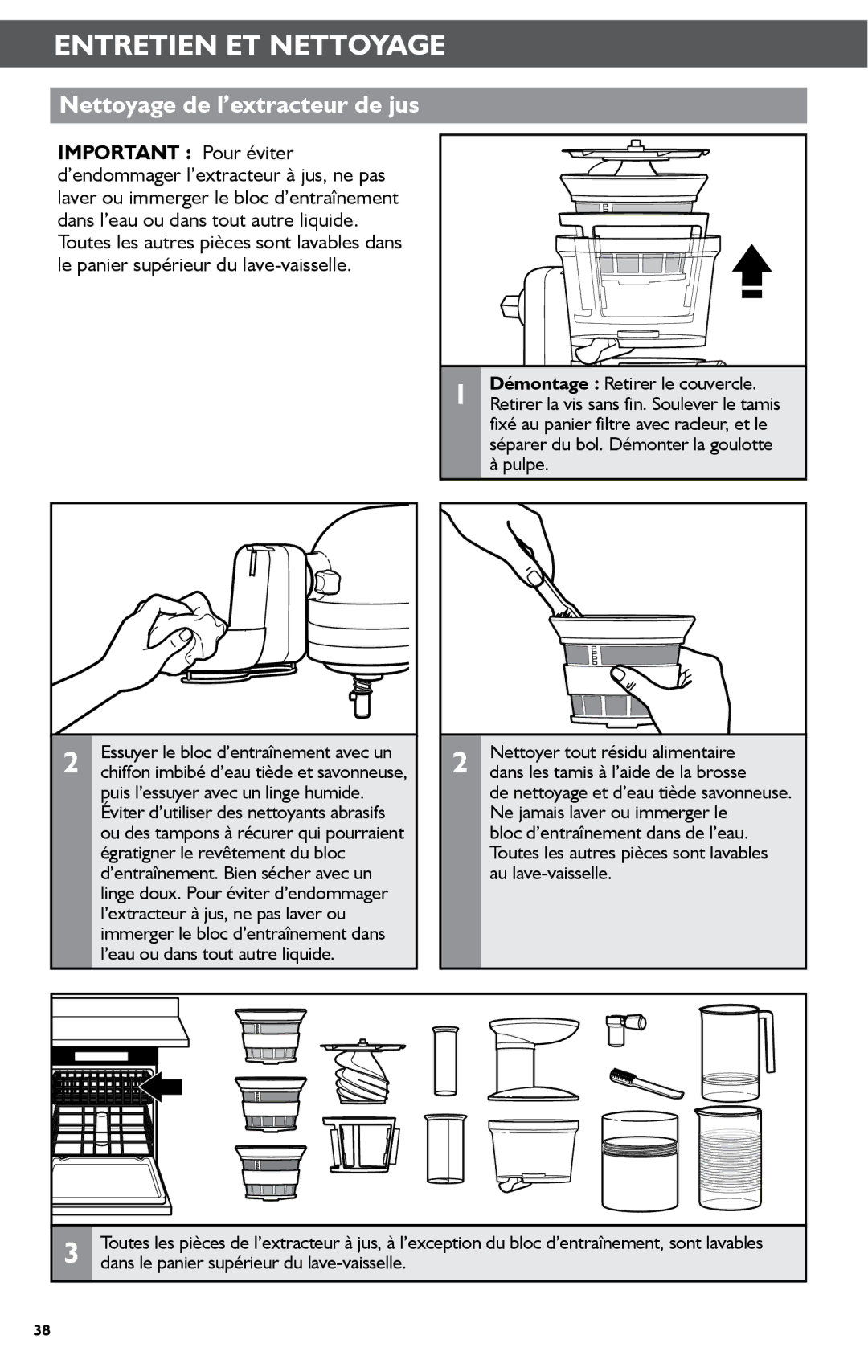 KitchenAid KSN1JA manual Entretien ET Nettoyage, Nettoyage de l’extracteur de jus 