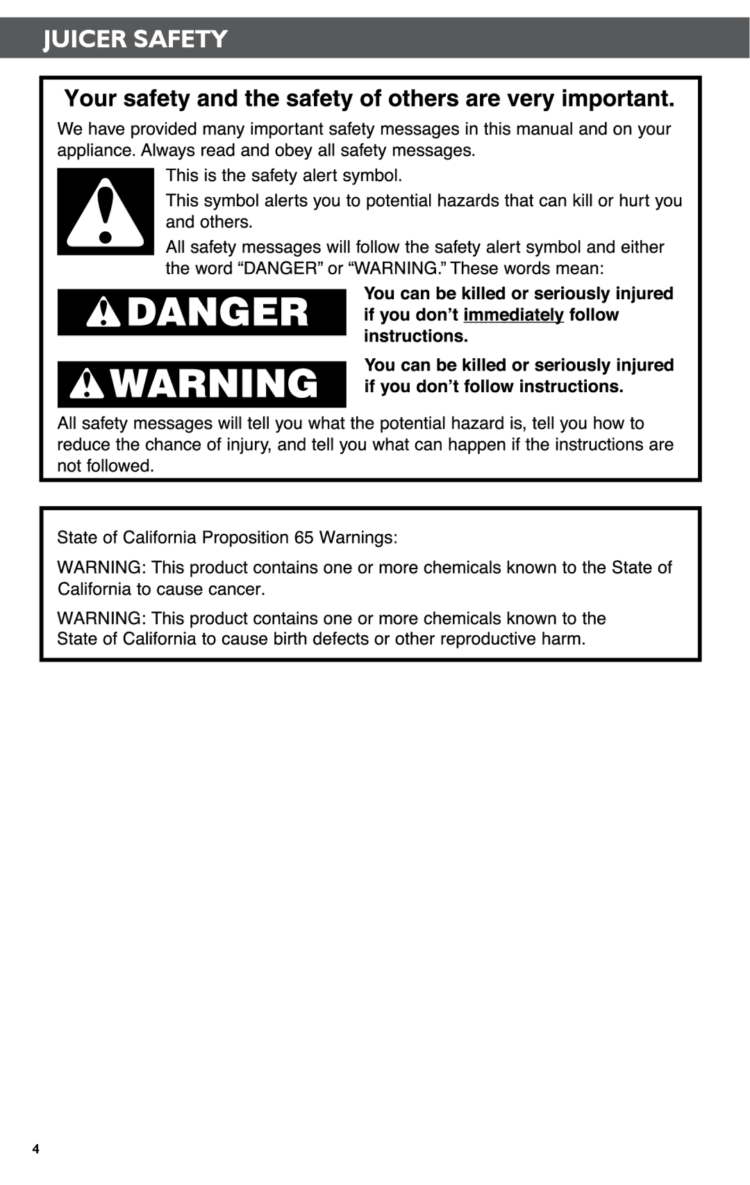 KitchenAid KSN1JA manual Juicer Safety 