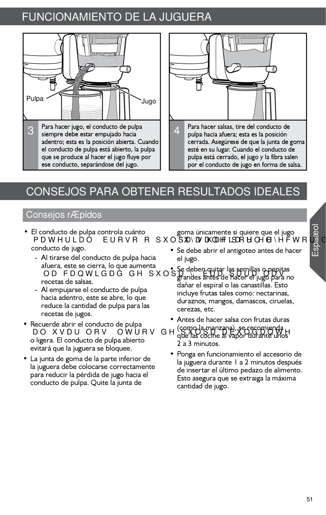 KitchenAid KSN1JA manual Consejos Para Obtener Resultados Ideales, Consejos rápidos, Pulpa Jugo 