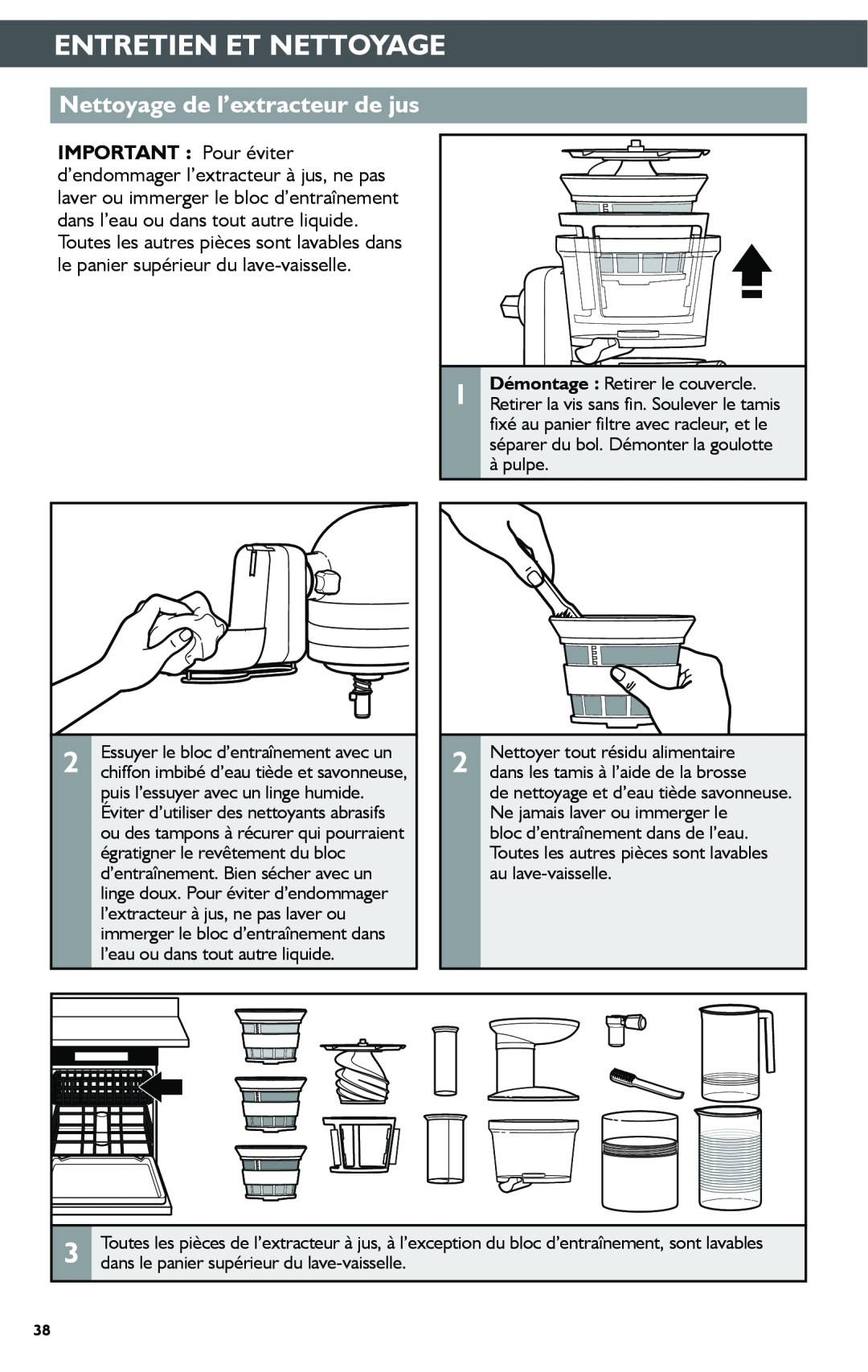 KitchenAid KSN1JA manual Entretien Et Nettoyage, Nettoyage de l’extracteur de jus 