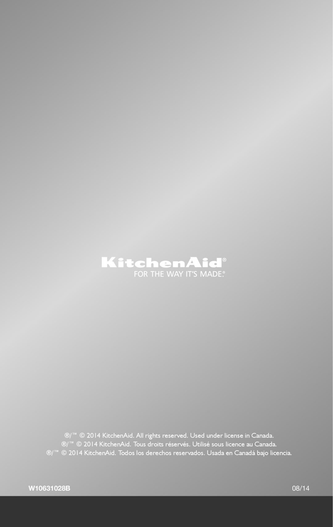 KitchenAid KSN1JA manual W10631028B, 08/14 