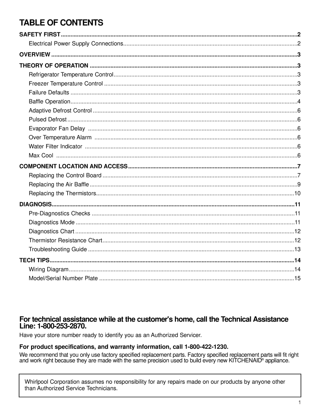 KitchenAid KSRA22FK manual Table of Contents 