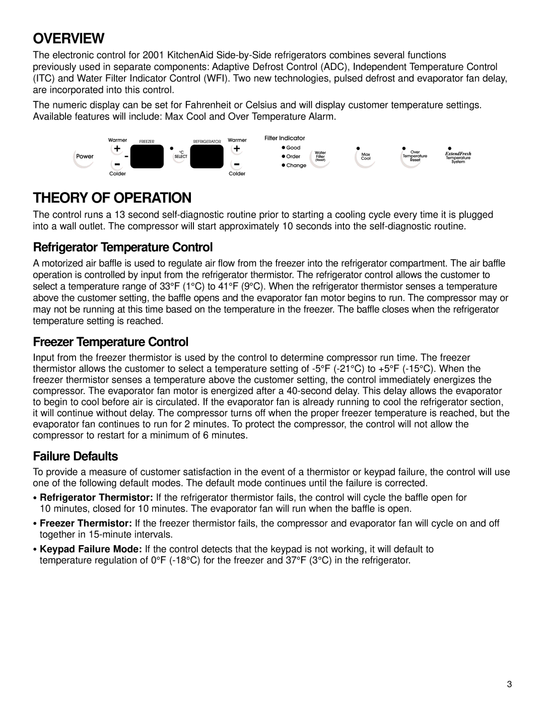 KitchenAid KSRA22FK manual Overview, Theory of Operation, Refrigerator Temperature Control, Freezer Temperature Control 