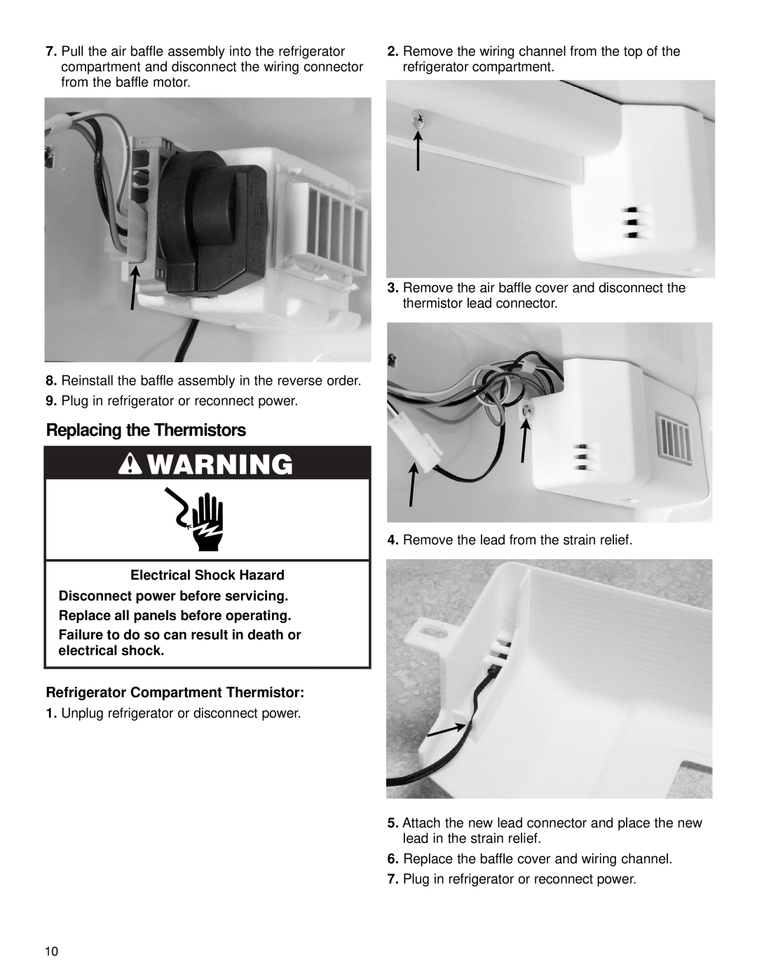 KitchenAid KSRA22FK manual Replacing the Thermistors, Refrigerator Compartment Thermistor, w WARNING 