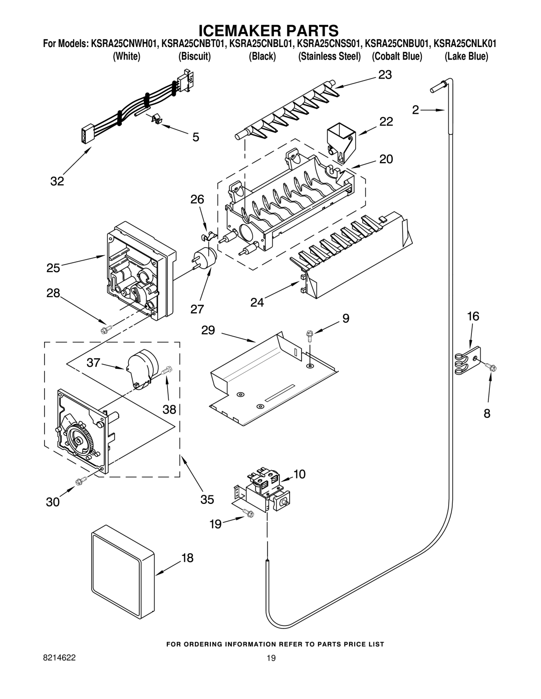 KitchenAid KSRA25CNWH01, KSRA25CNBL01, KSRA25CNLK01, KSRA25CNSS01, KSRA25CNBU01, KSRA25CNBT01 manual Icemaker Parts 