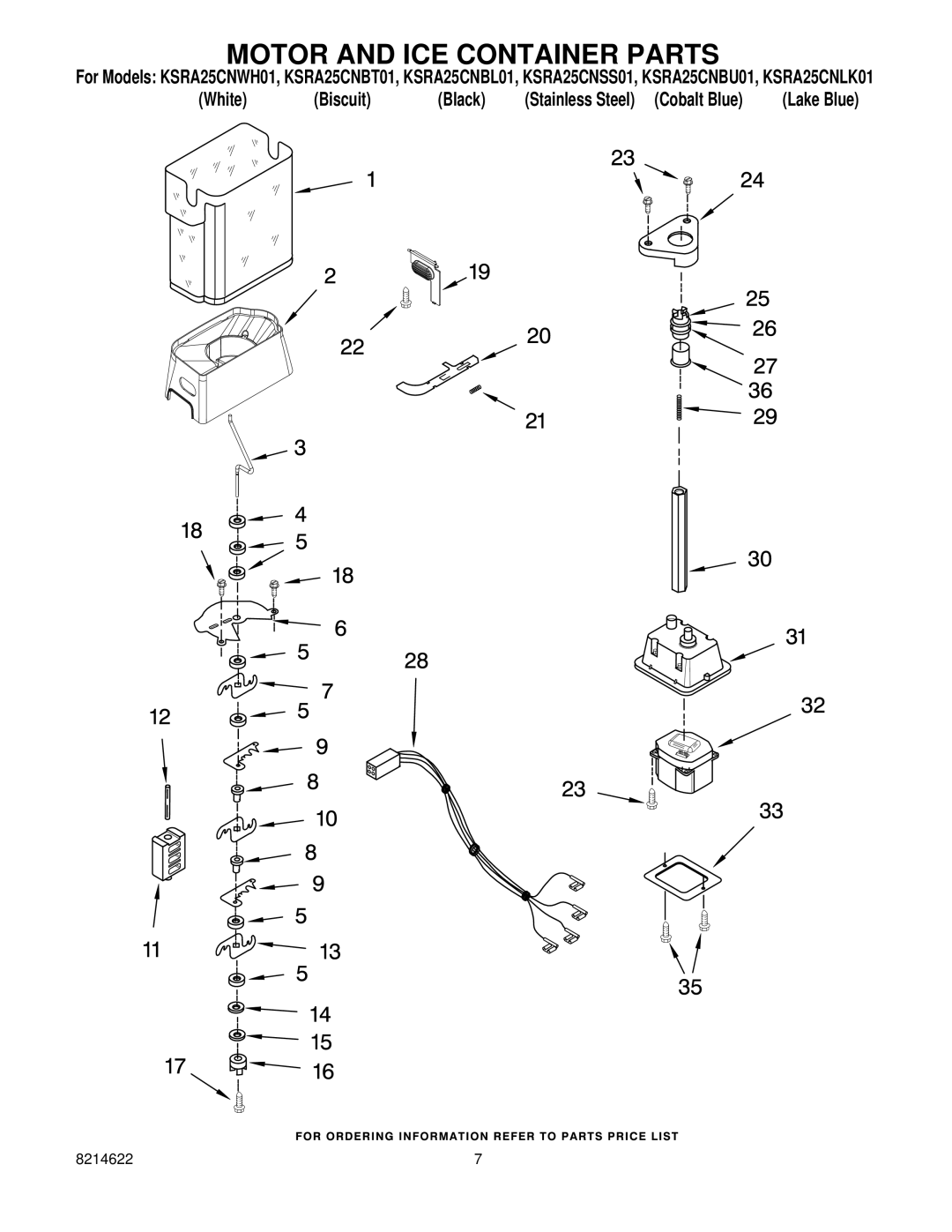 KitchenAid KSRA25CNWH01, KSRA25CNBL01, KSRA25CNLK01, KSRA25CNSS01, KSRA25CNBU01, KSRA25CNBT01 Motor and ICE Container Parts 