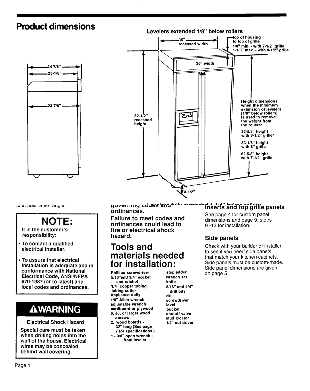 KitchenAid KSRF36DT manual Product dimensions 