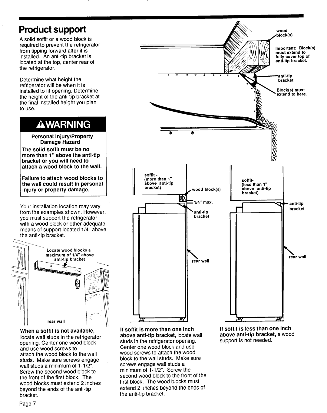 KitchenAid KSRF36DT manual Product support, When a soffit is not available 