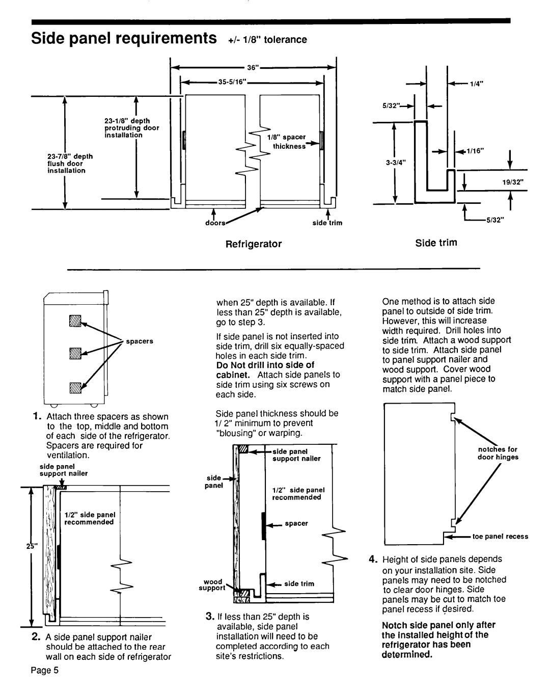 KitchenAid KSRF36DT manual Side panel requirements +I- l/8” tolerance, L Y’, Refrigerator, Side trim 