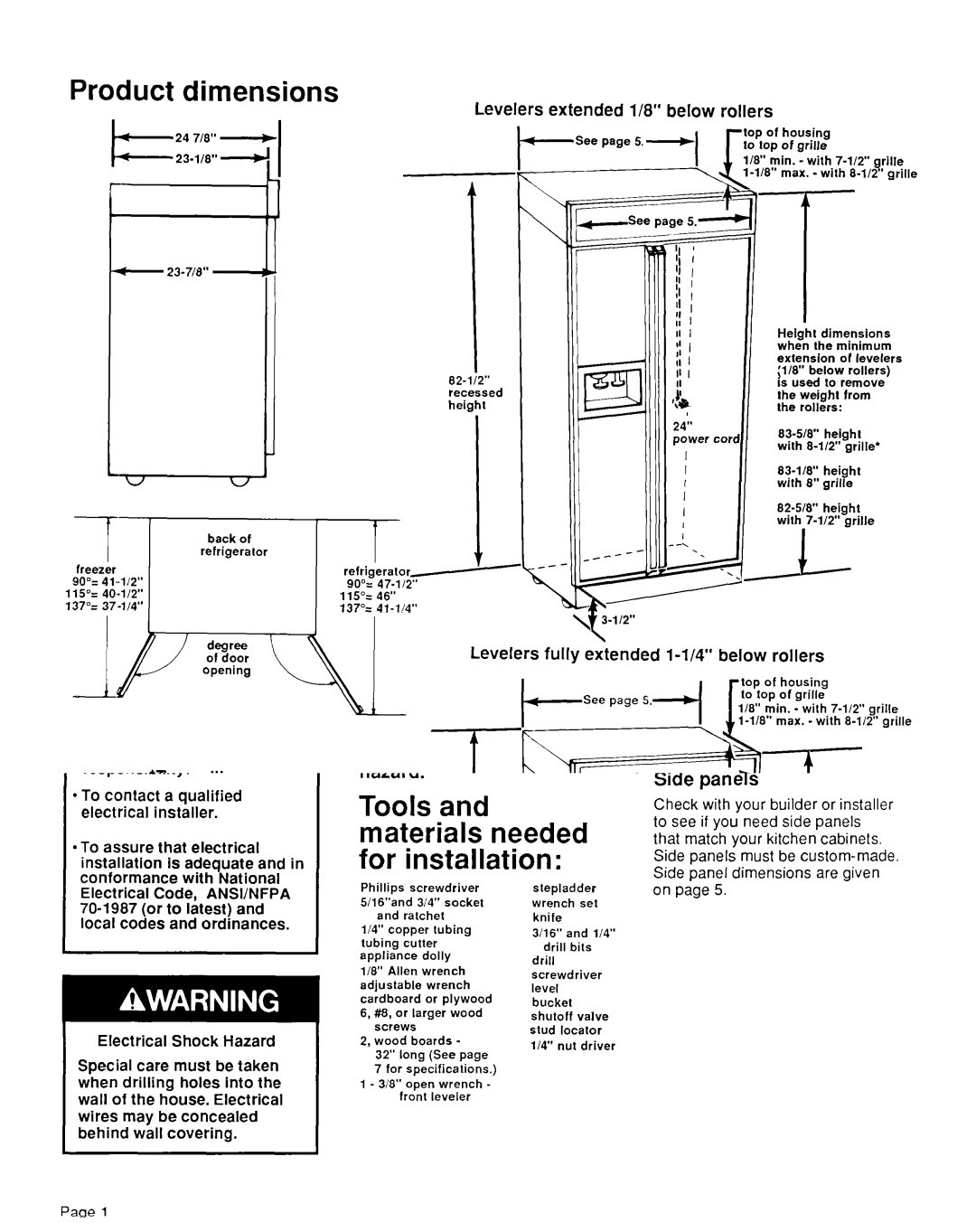 KitchenAid KSRF42DT installation instructions Product dimensions 