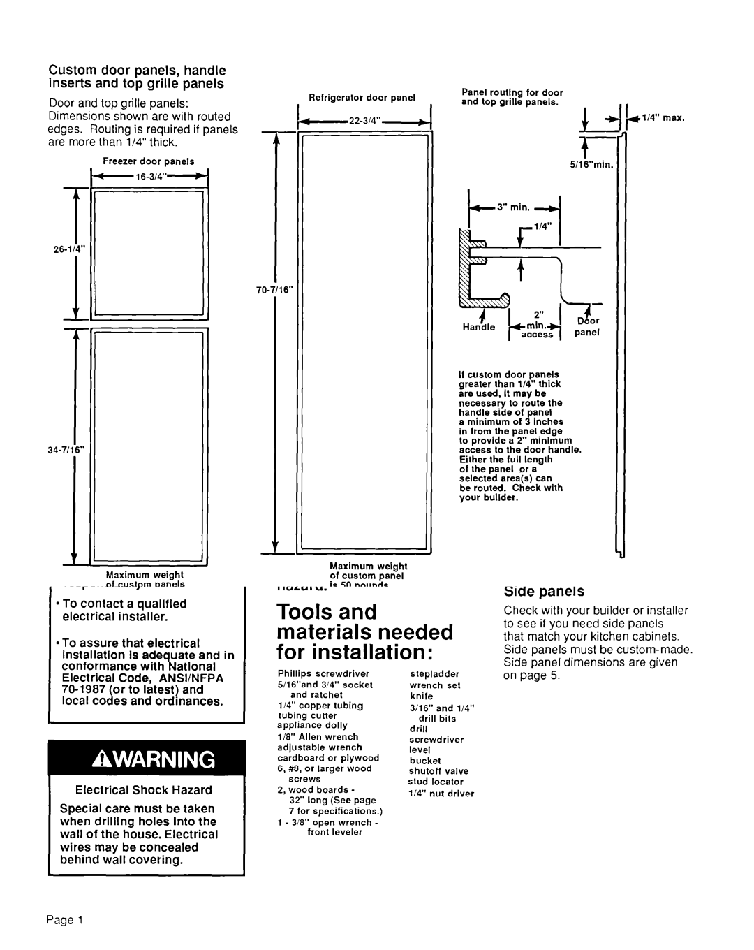 KitchenAid KSRF42DT installation instructions Ii‘, Custom door panels, handle inserts and top grille panels 