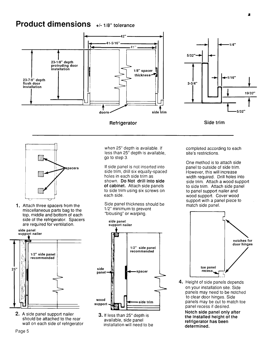 KitchenAid KSRF42DT installation instructions Product dimensions +I- WY tolerance, b-42”, Refrigerator, Side trim 
