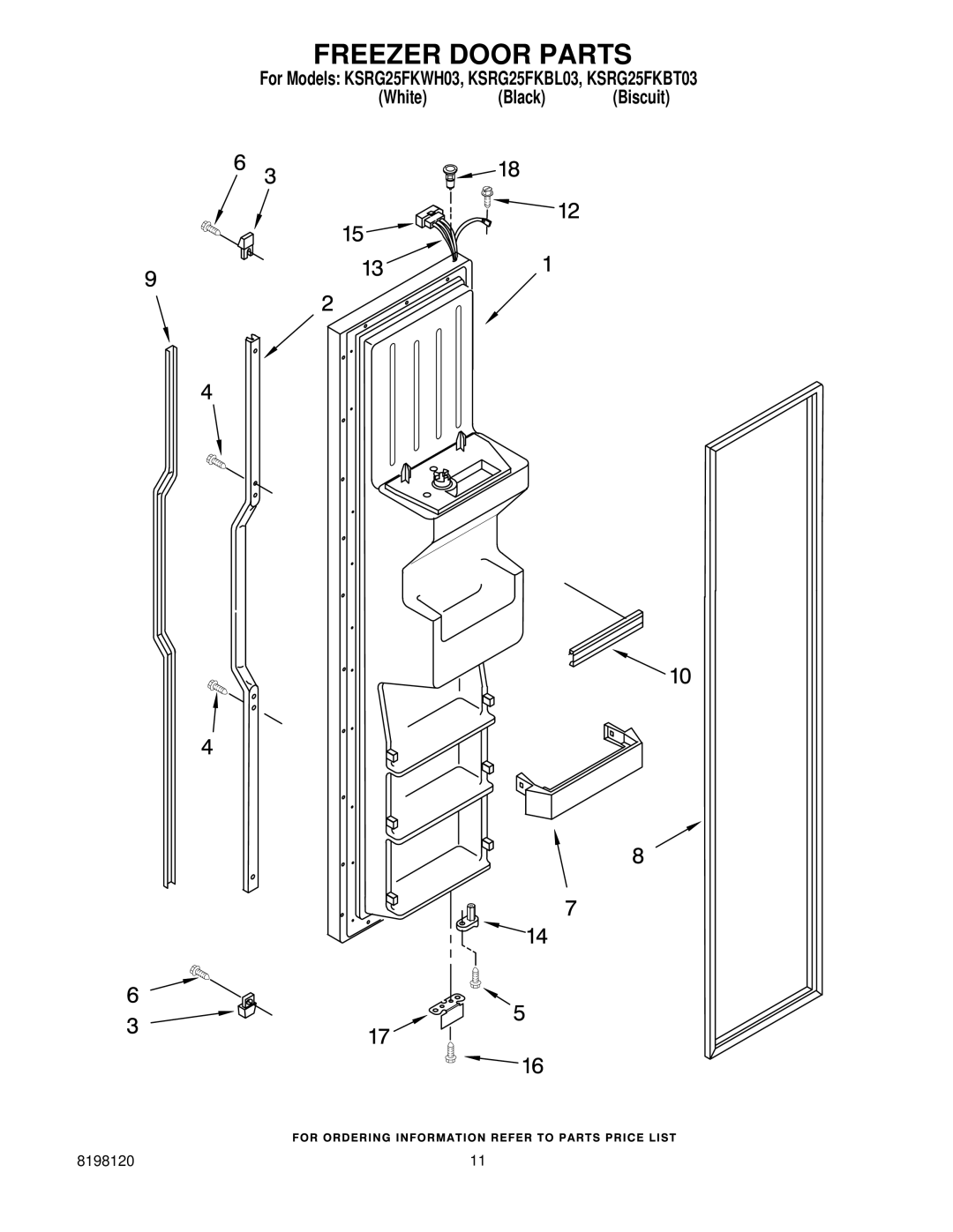 KitchenAid KSRG25FKWH03, KSRG25FKBL03, KSRG25FKBT03 manual Freezer Door Parts 