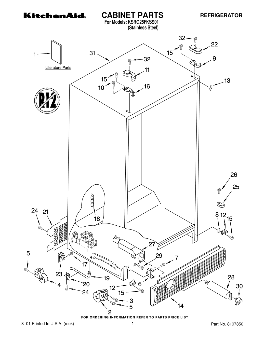 KitchenAid KSRG25FKSS01 manual Cabinet Parts 