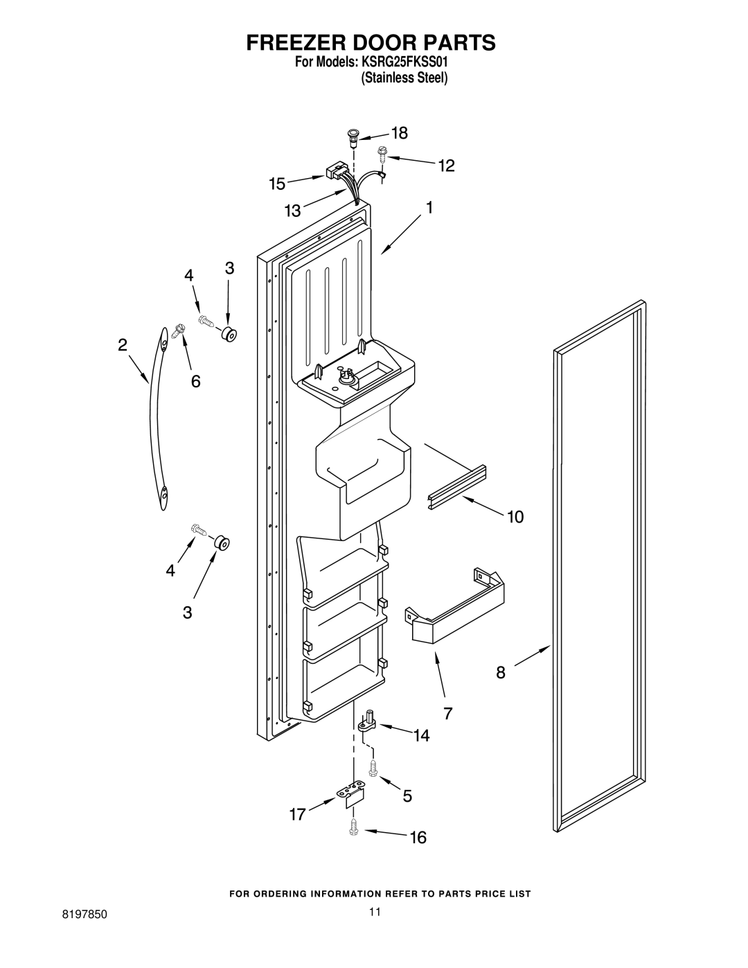 KitchenAid KSRG25FKSS01 manual Freezer Door Parts 