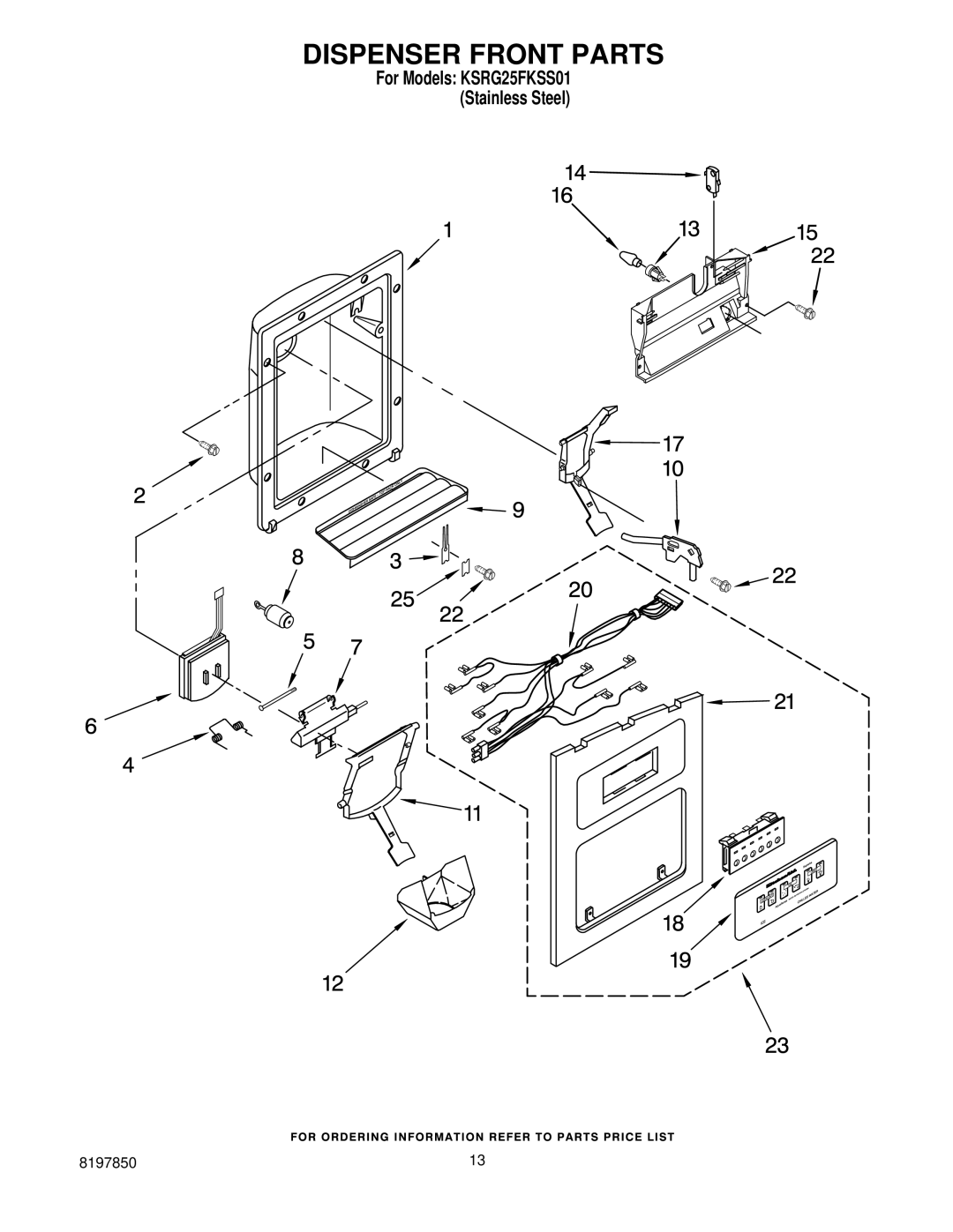 KitchenAid KSRG25FKSS01 manual Dispenser Front Parts 