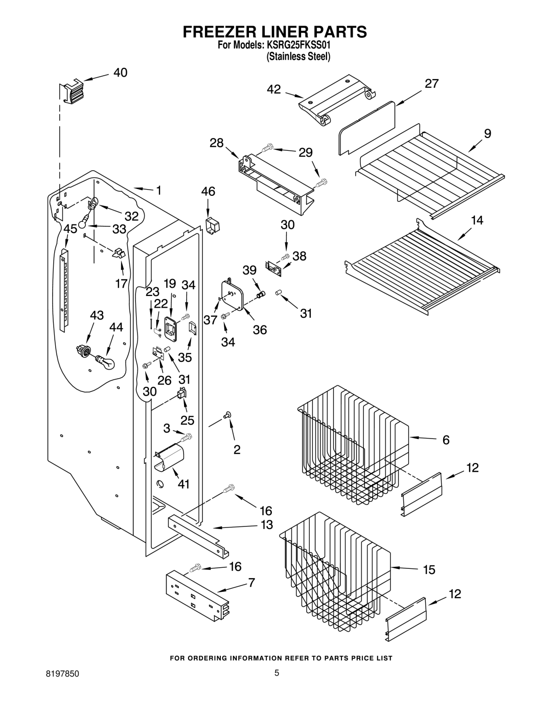 KitchenAid KSRG25FKSS01 manual Freezer Liner Parts 