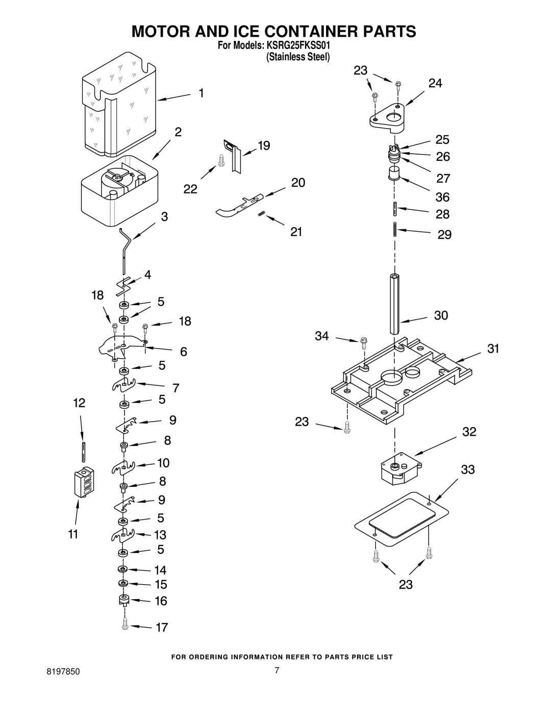 KitchenAid KSRG25FKSS01 manual Motor and ICE Container Parts 