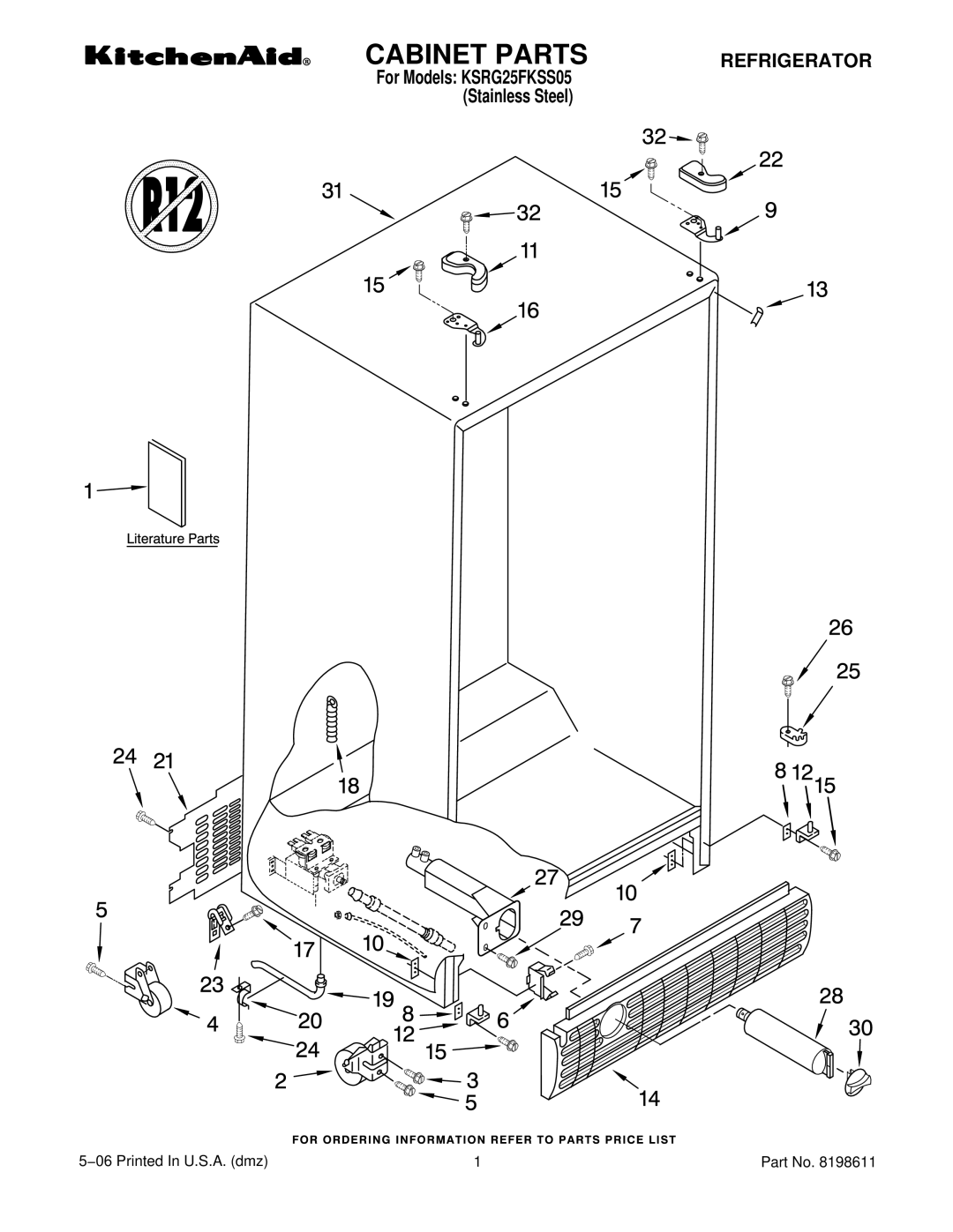 KitchenAid ksrg25fkss05 manual Cabinet Parts 