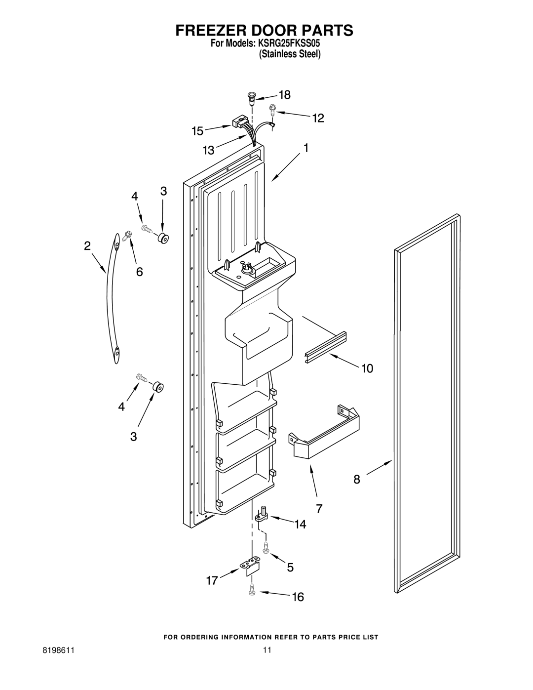 KitchenAid ksrg25fkss05 manual Freezer Door Parts 