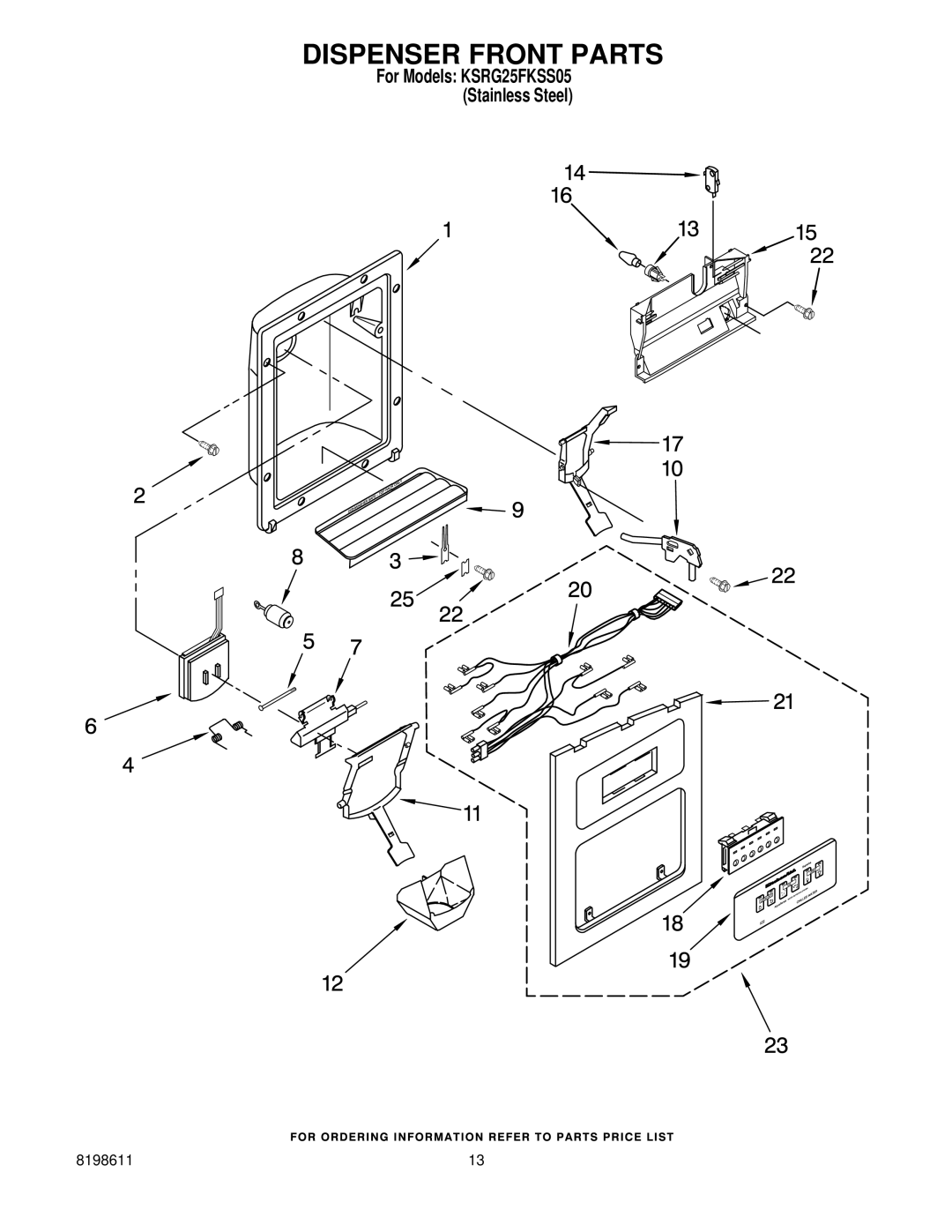 KitchenAid ksrg25fkss05 manual Dispenser Front Parts 