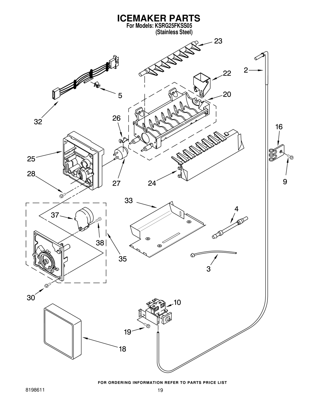 KitchenAid ksrg25fkss05 manual Icemaker Parts 