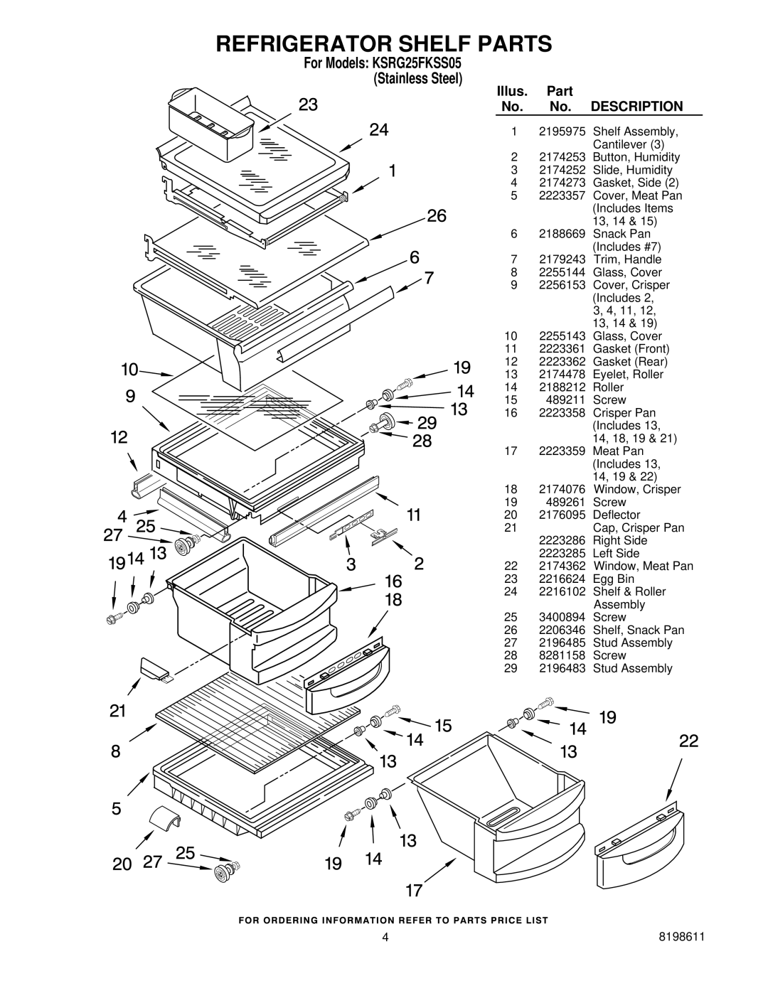 KitchenAid ksrg25fkss05 manual Refrigerator Shelf Parts 