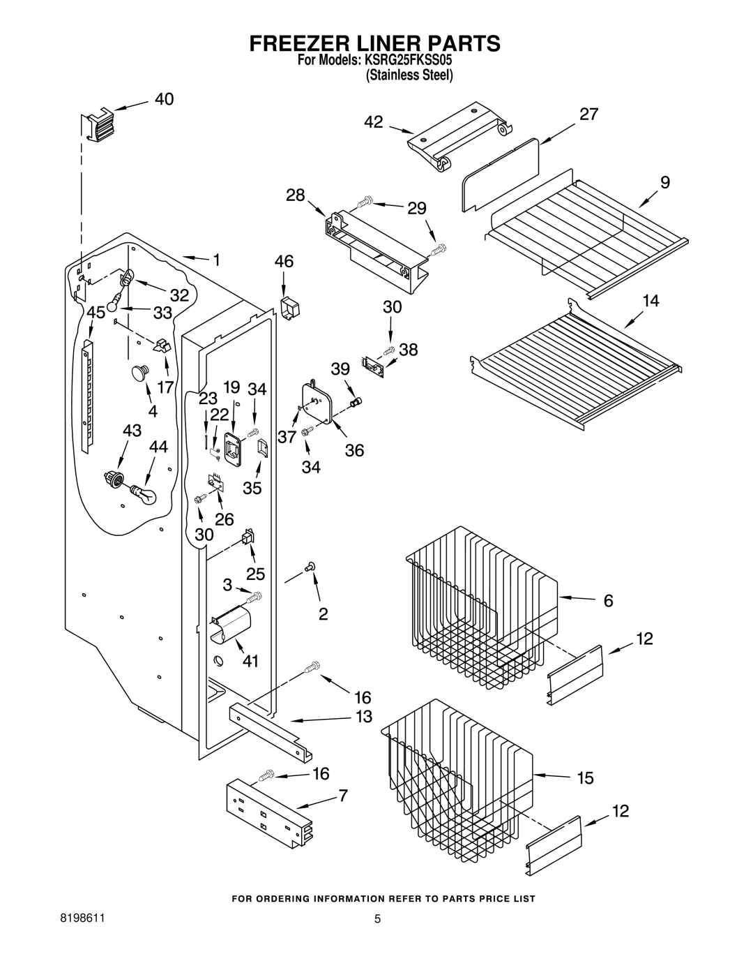 KitchenAid ksrg25fkss05 manual Freezer Liner Parts 