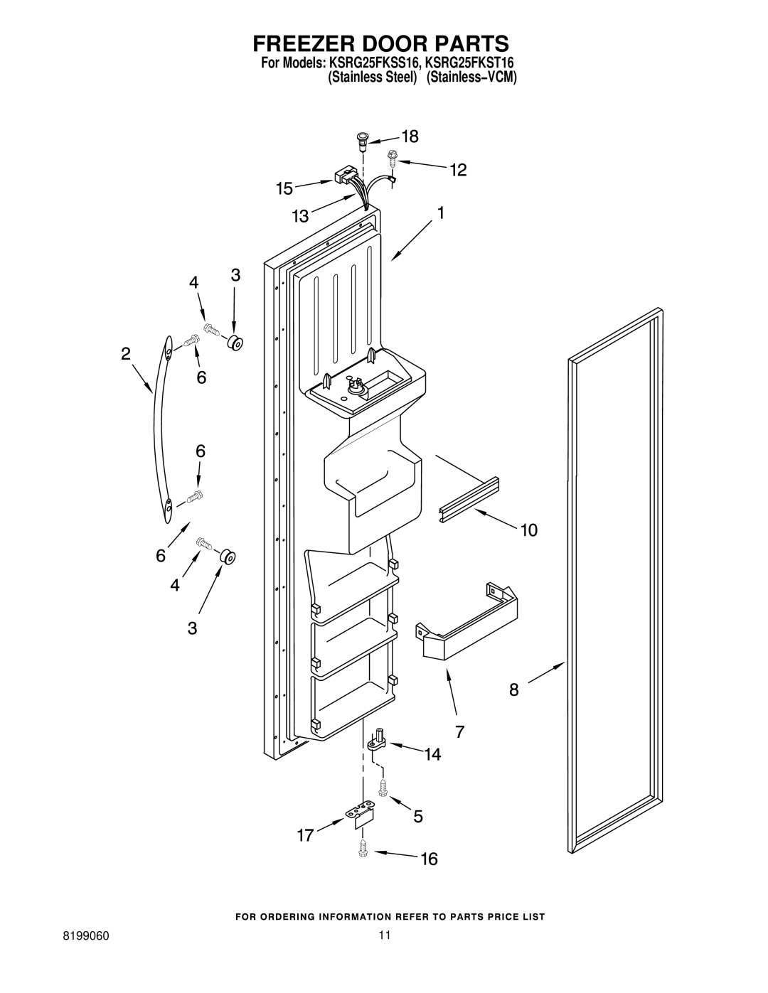 KitchenAid KSRG25FKST16, KSRG25FKSS16 manual Freezer Door Parts 