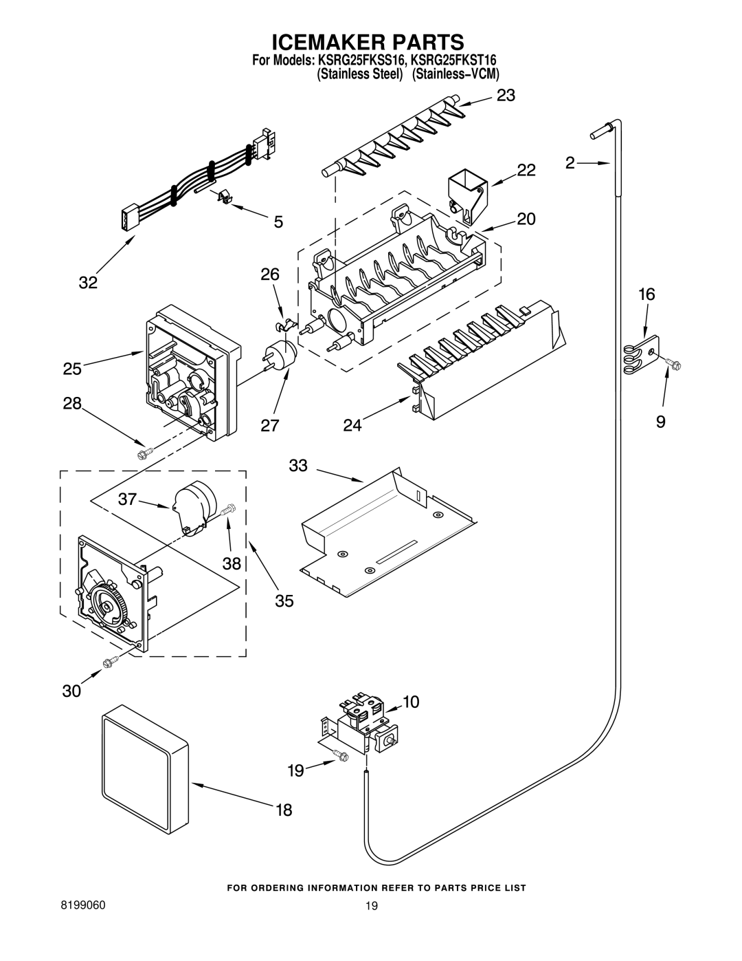 KitchenAid KSRG25FKST16, KSRG25FKSS16 manual Icemaker Parts 