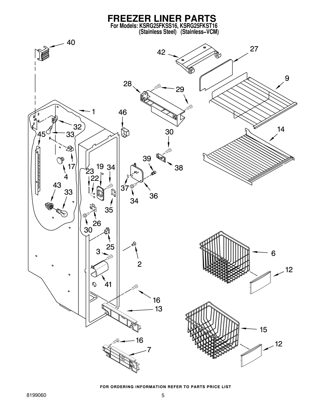 KitchenAid KSRG25FKST16, KSRG25FKSS16 manual Freezer Liner Parts 