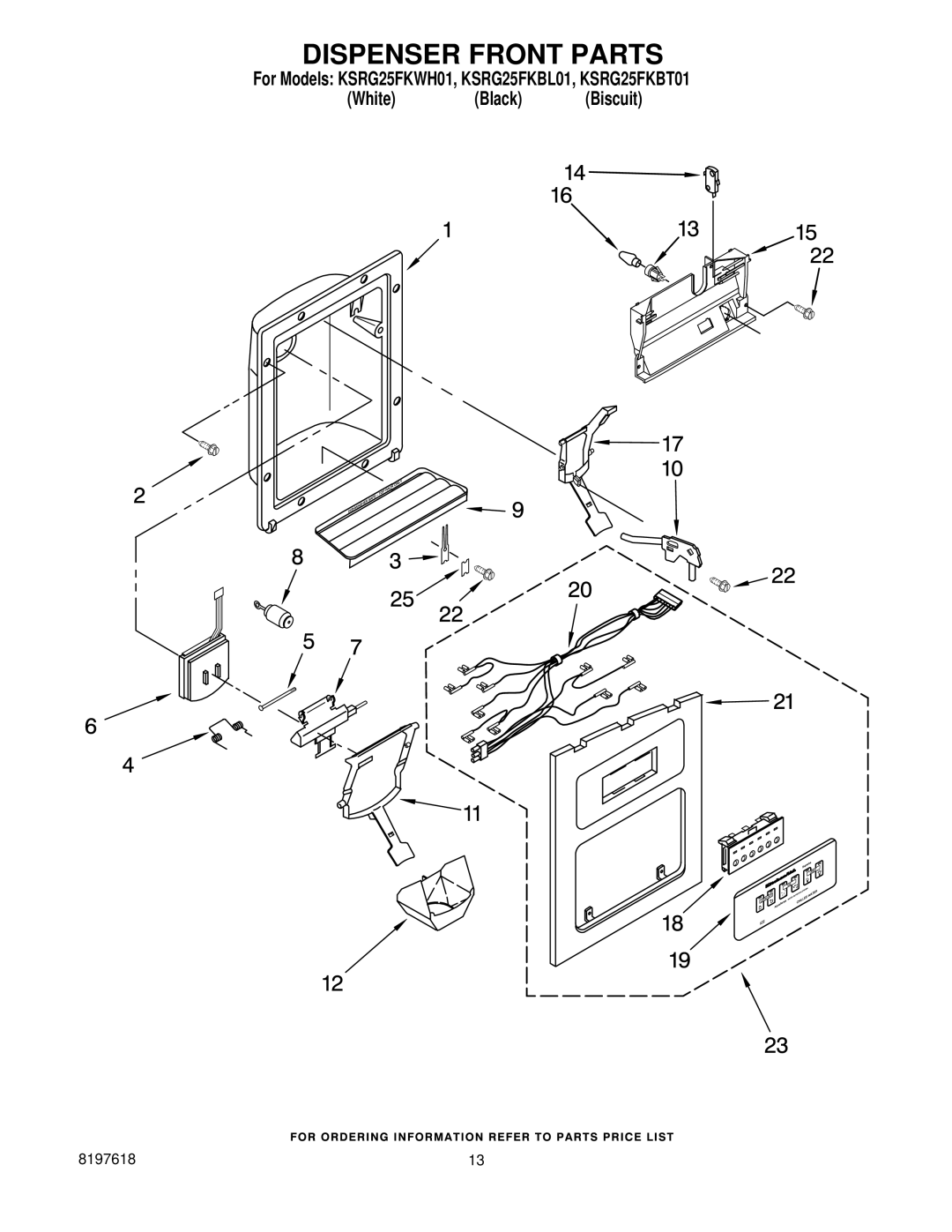 KitchenAid KSRG25FKBL01, KSRG25FKWH01, KSRG25FKBT01 manual Dispenser Front Parts 