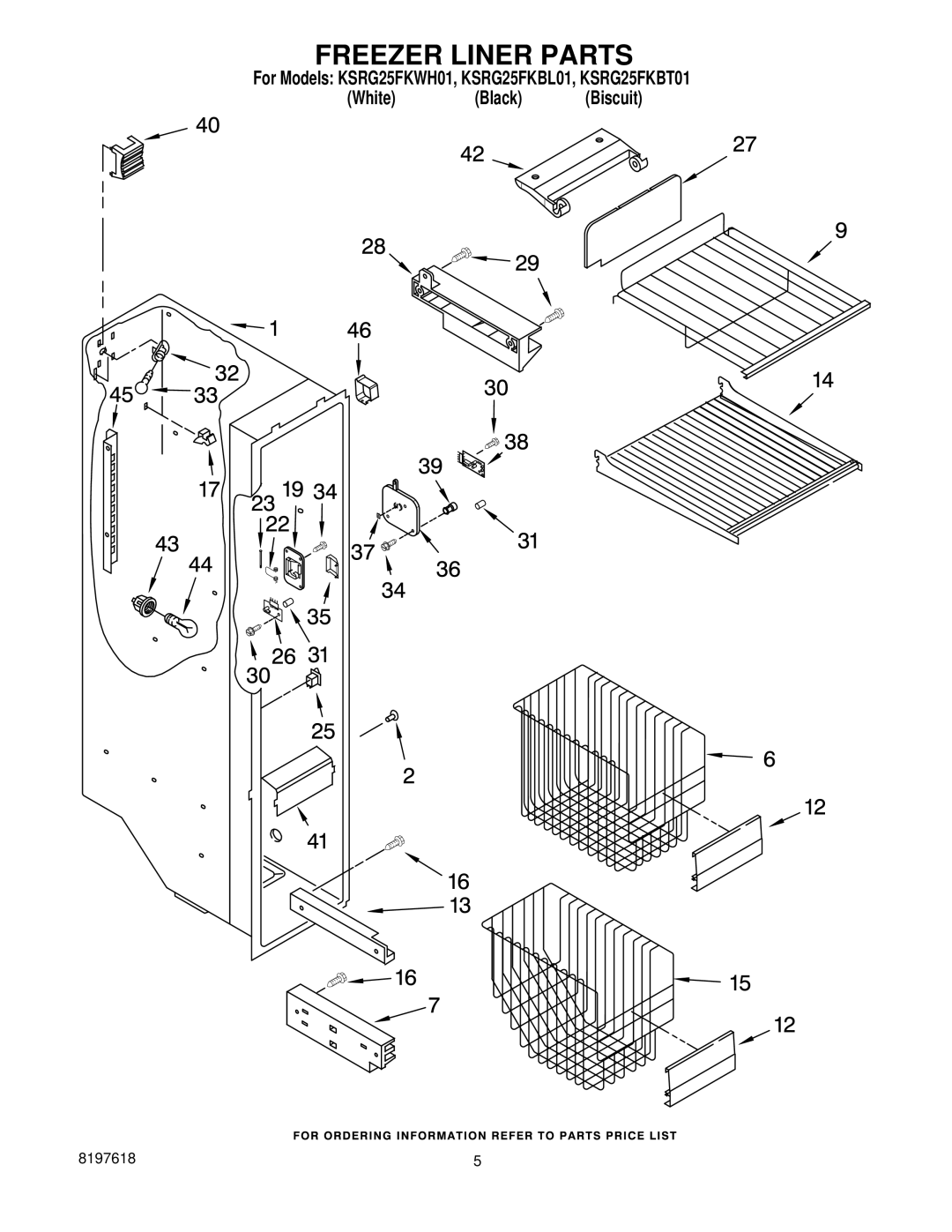 KitchenAid KSRG25FKBT01, KSRG25FKWH01, KSRG25FKBL01 manual Freezer Liner Parts 