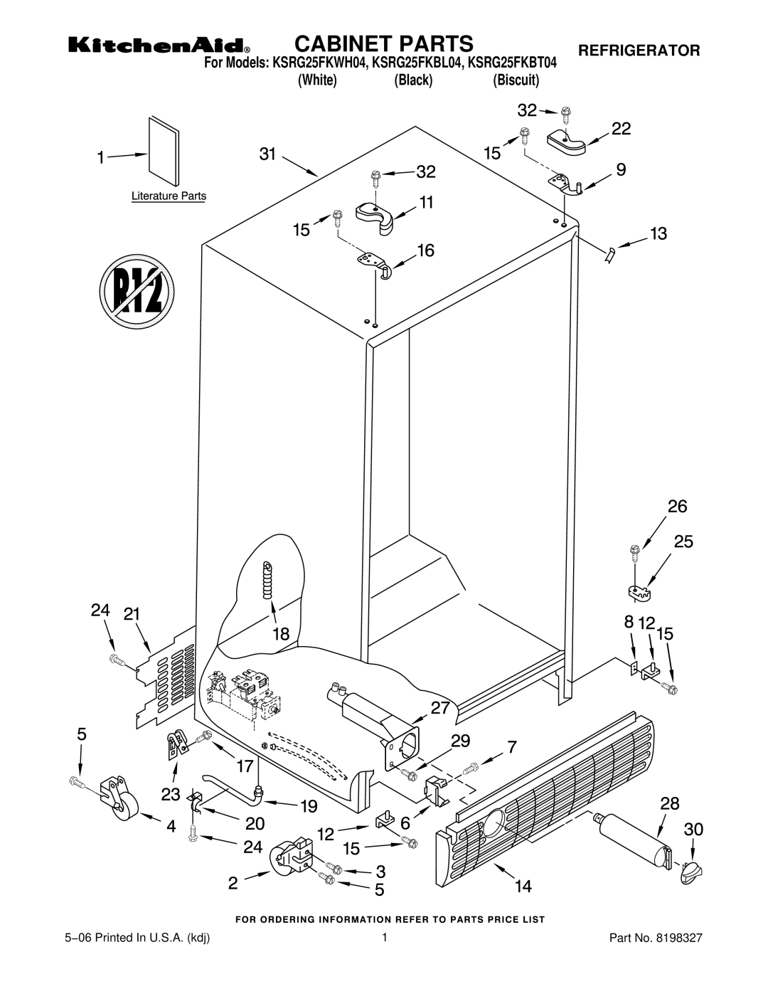 KitchenAid KSRG25FKBT04, KSRG25FKWH04 manual Cabinet Parts 