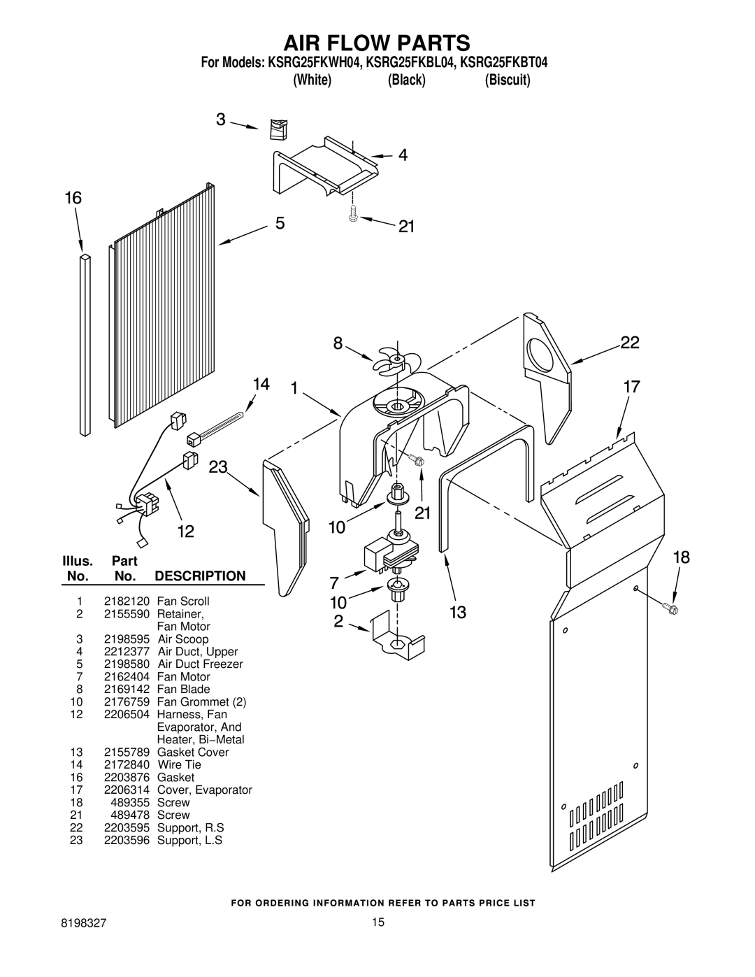 KitchenAid KSRG25FKBT04, KSRG25FKWH04 manual AIR Flow Parts 