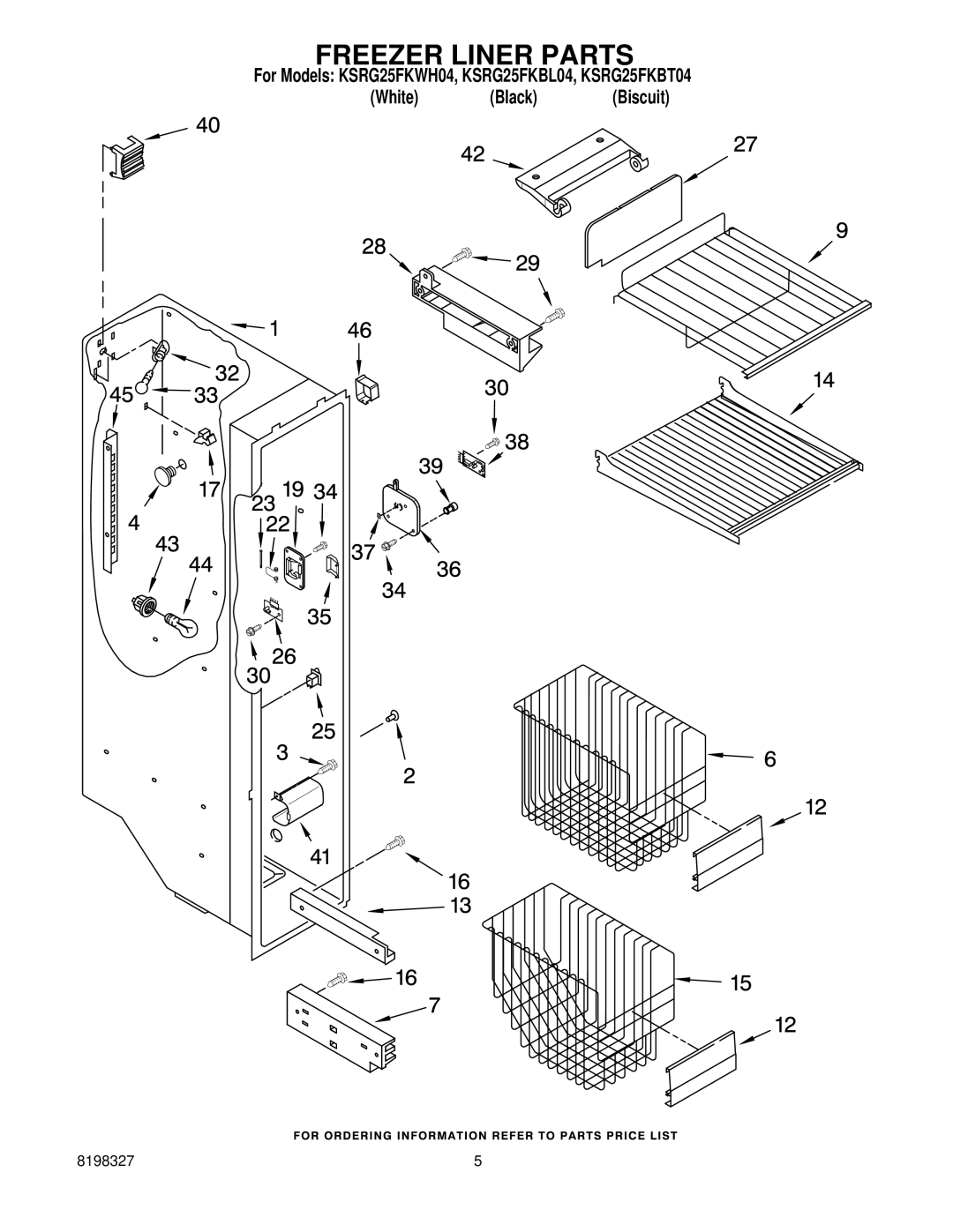 KitchenAid KSRG25FKBT04, KSRG25FKWH04 manual Freezer Liner Parts 