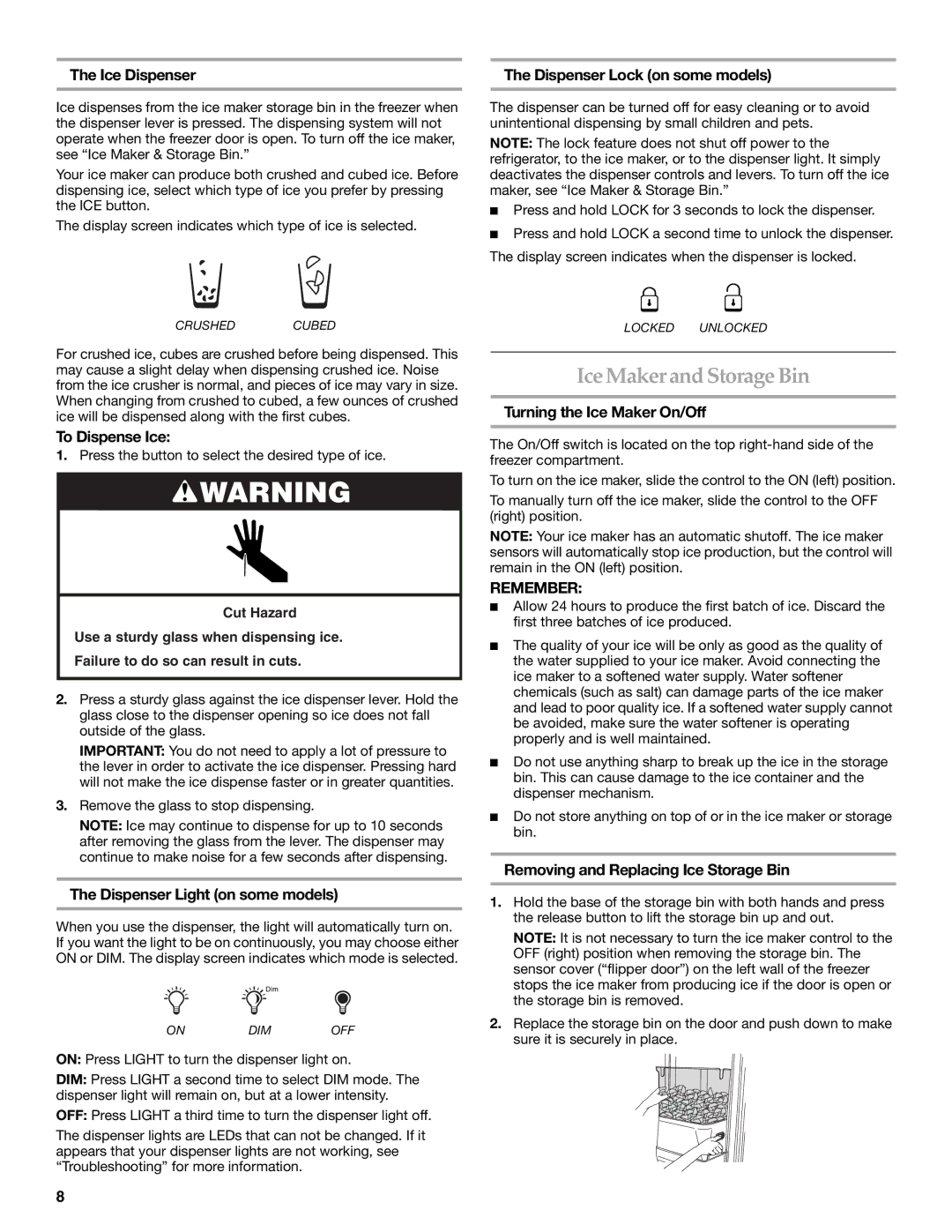 KitchenAid KSRK25FVBL installation instructions Ice Maker and Storage Bin 