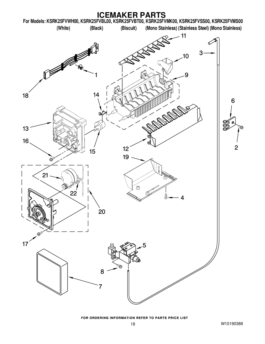 KitchenAid KSRK25FVSS00, KSRK25FVMK00, KSRK25FVMS00, KSRK25FVBT00, KSRK25FVBL00, KSRK25FVWH00 manual Icemaker Parts 