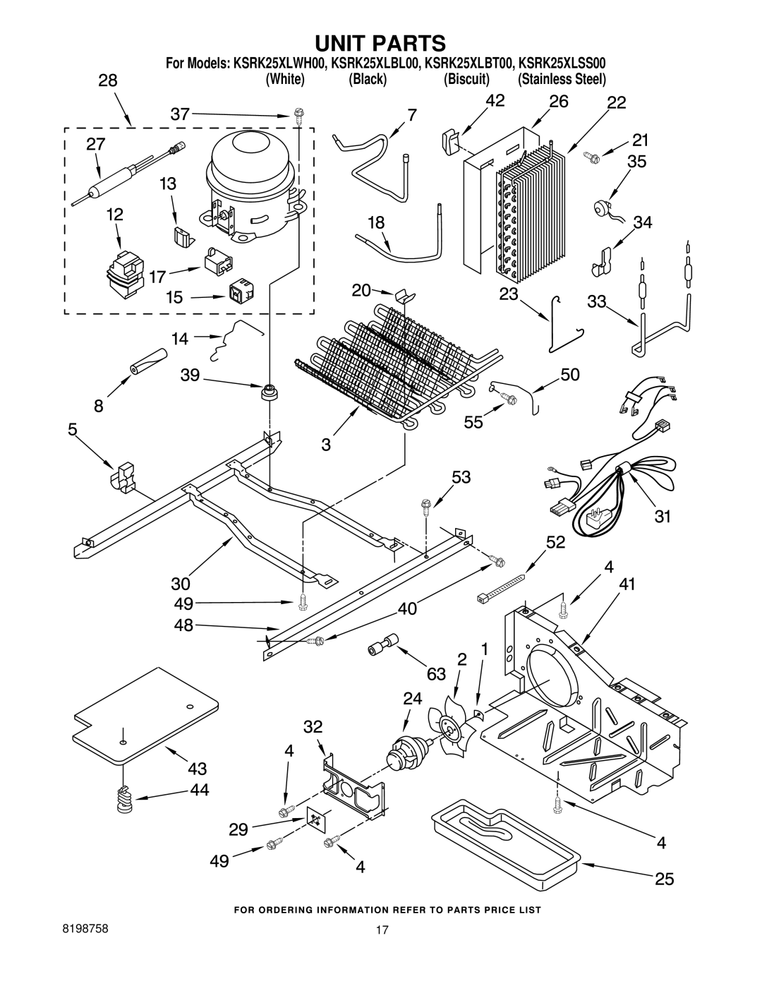 KitchenAid KSRK25XLBT00, KSRK25XLSS00, KSRK25XLWH00, KSRK25XLBL00 manual Unit Parts 