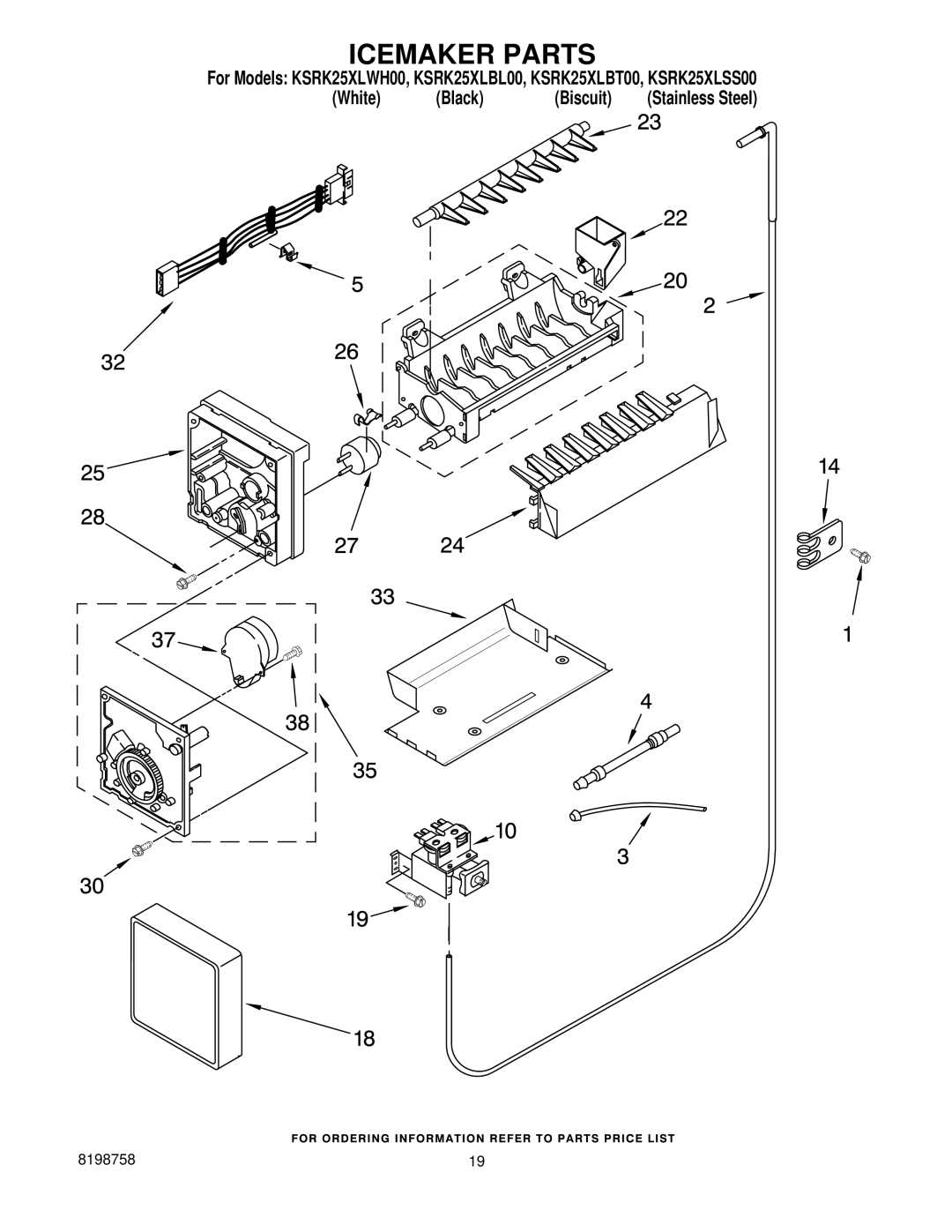 KitchenAid KSRK25XLBL00, KSRK25XLSS00, KSRK25XLBT00, KSRK25XLWH00 manual Icemaker Parts 