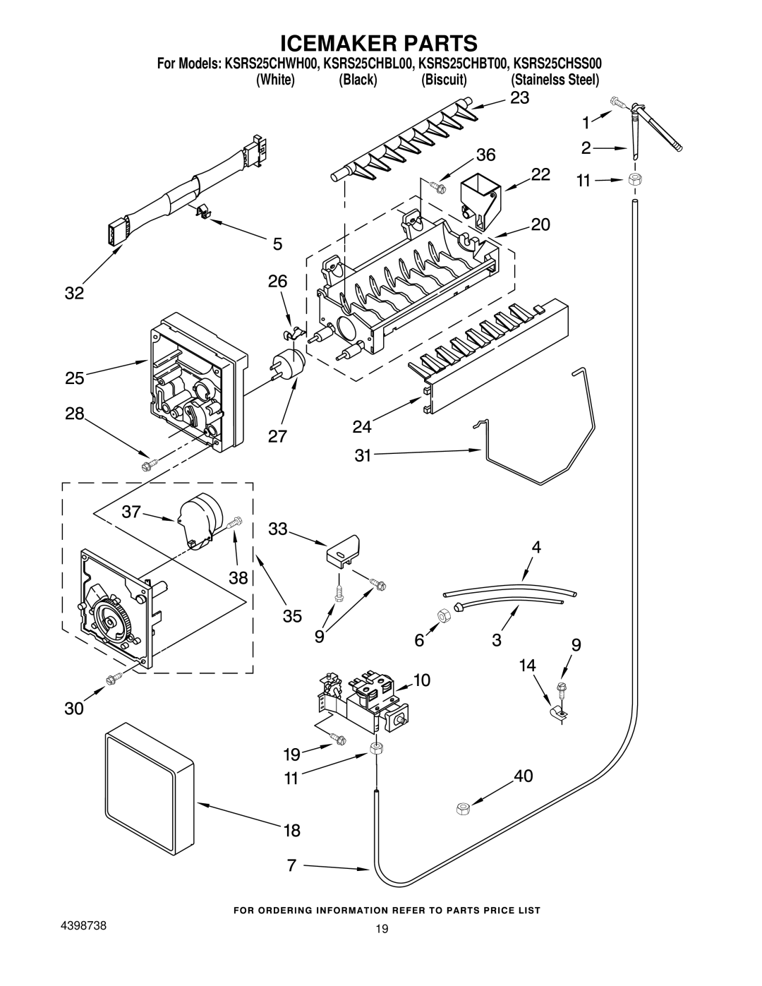 KitchenAid KSRS25CHBL00, KSRS25CHSS00, KSRS25CHBT00, KSRS25CHWH00 manual Icemaker Parts 