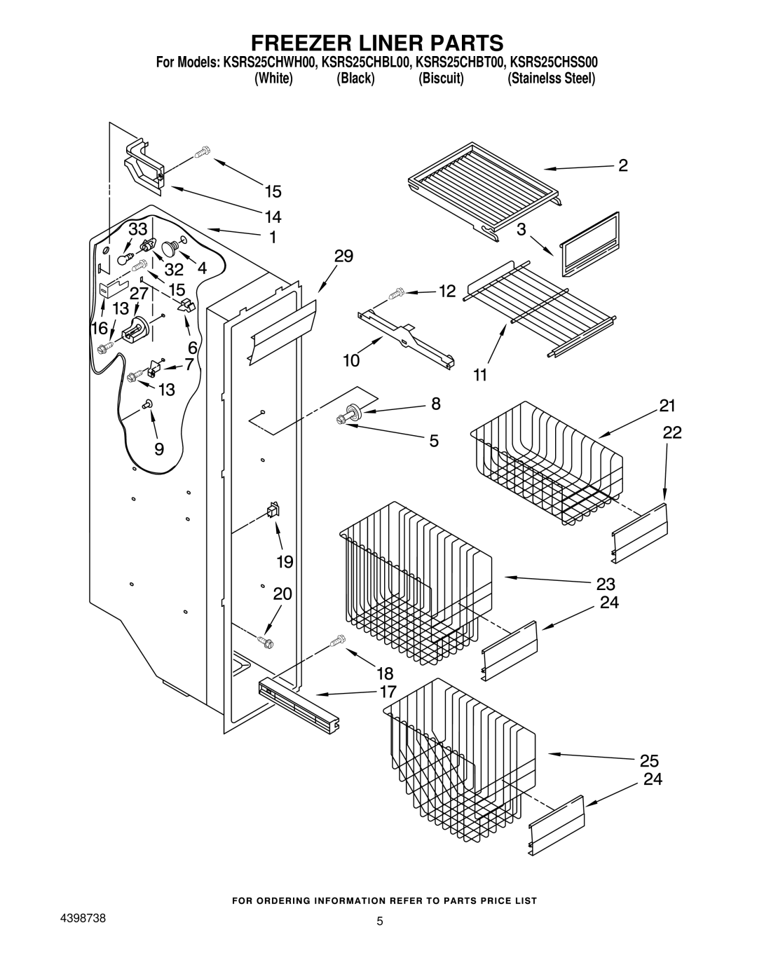 KitchenAid KSRS25CHBT00, KSRS25CHSS00, KSRS25CHWH00, KSRS25CHBL00 manual Freezer Liner Parts 