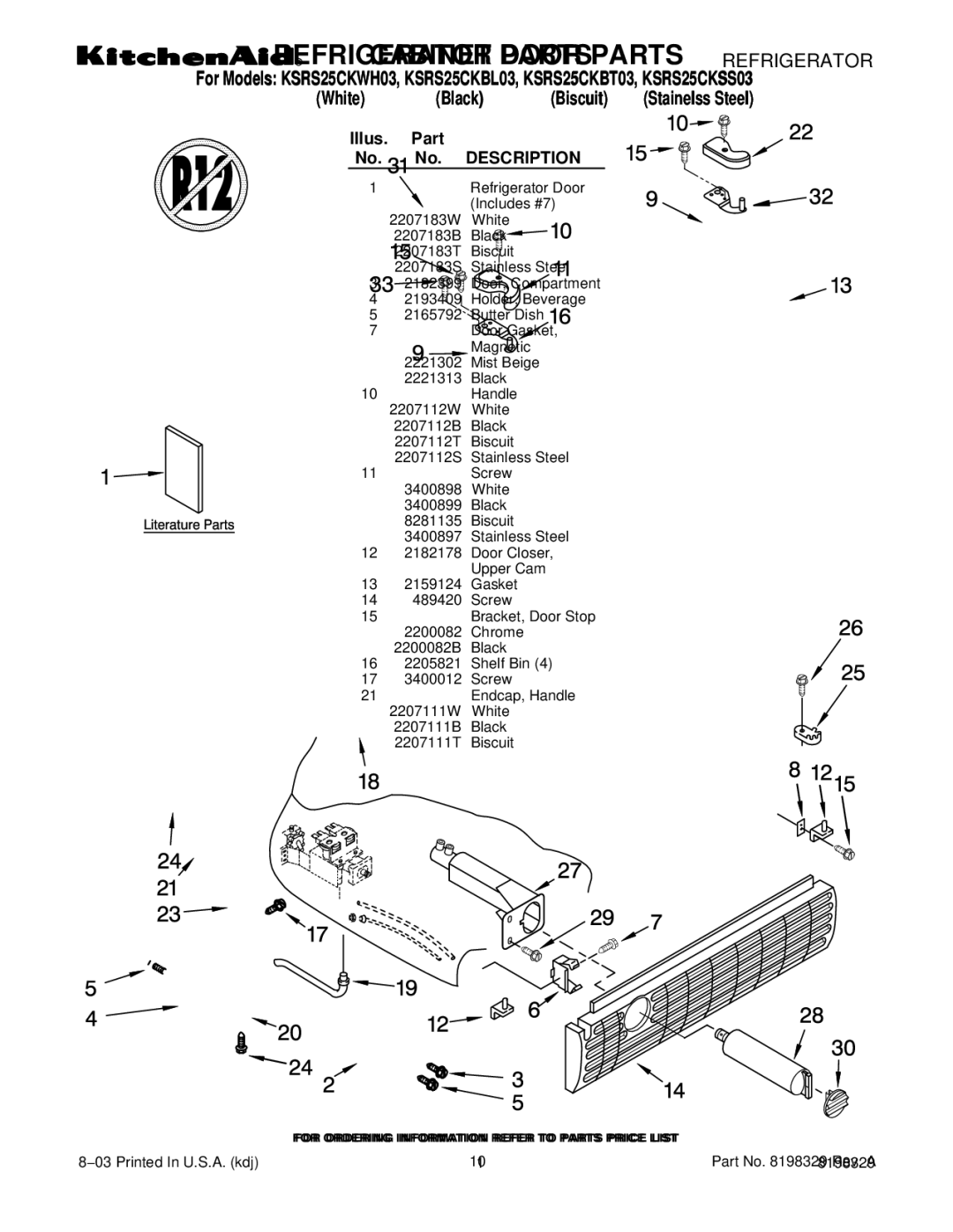 KitchenAid KSRS25CKBL03, KSRS25CKBT03, KSRS25CKSS03, KSRS25CKWH03 manual Magnetic 