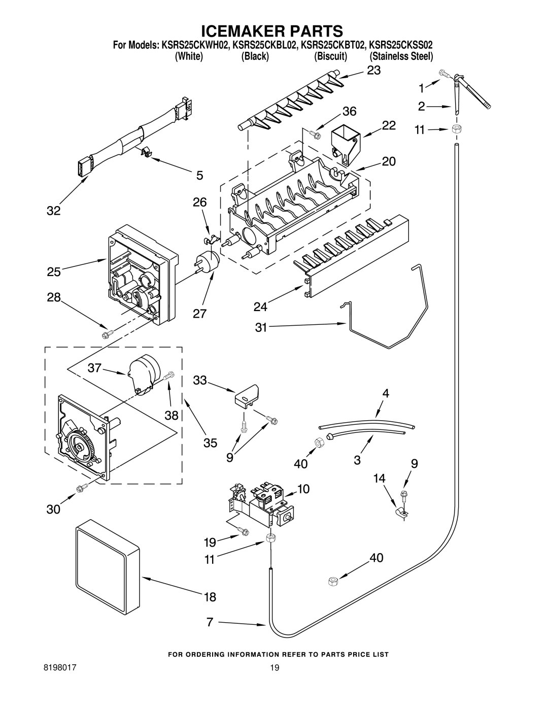 KitchenAid KSRS25CKBL02, KSRS25CKWH02, KSRS25CKSS02, KSRS25CKBT02 manual Icemaker Parts 